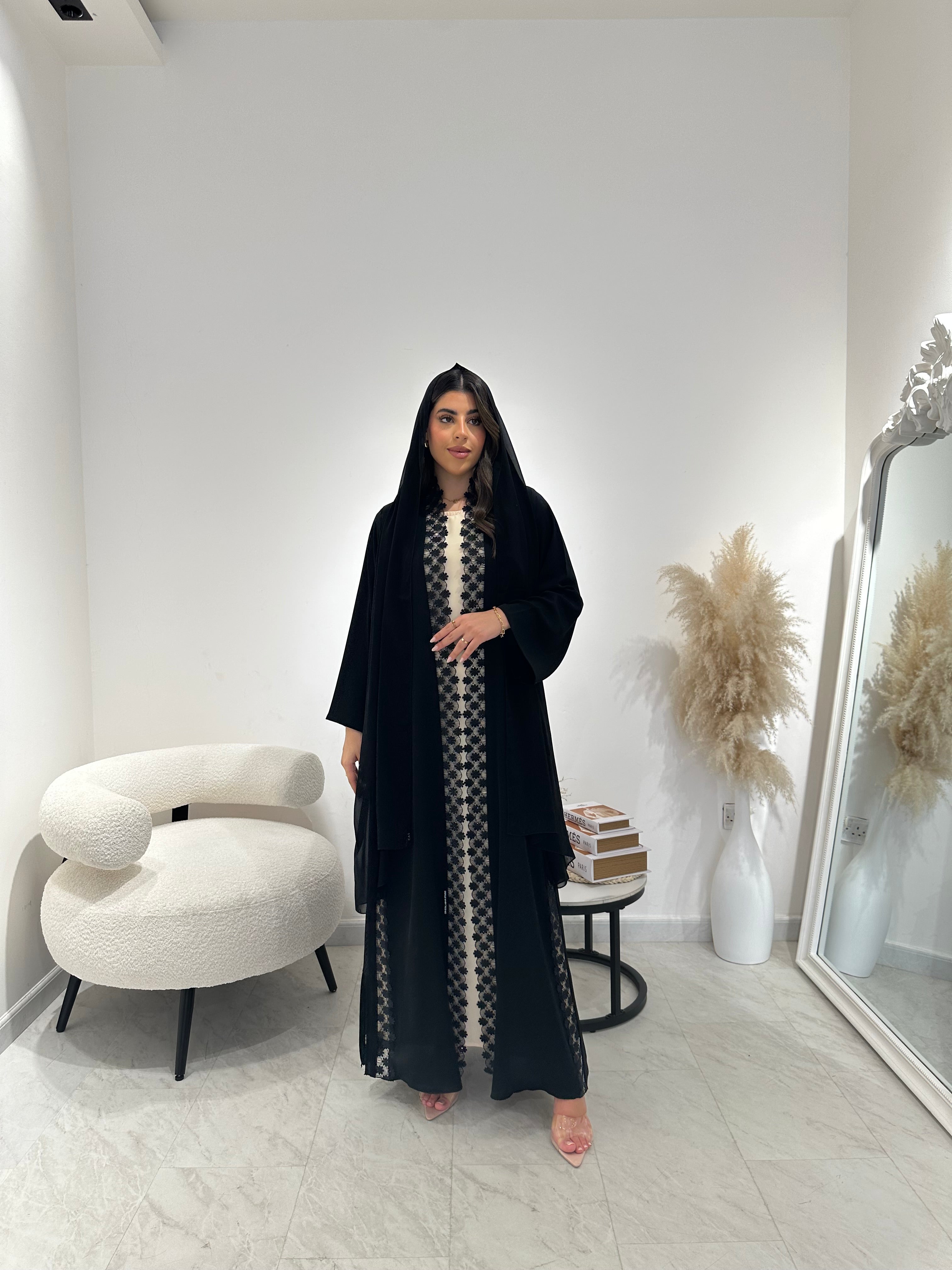 C 1308 Black Lace Abaya