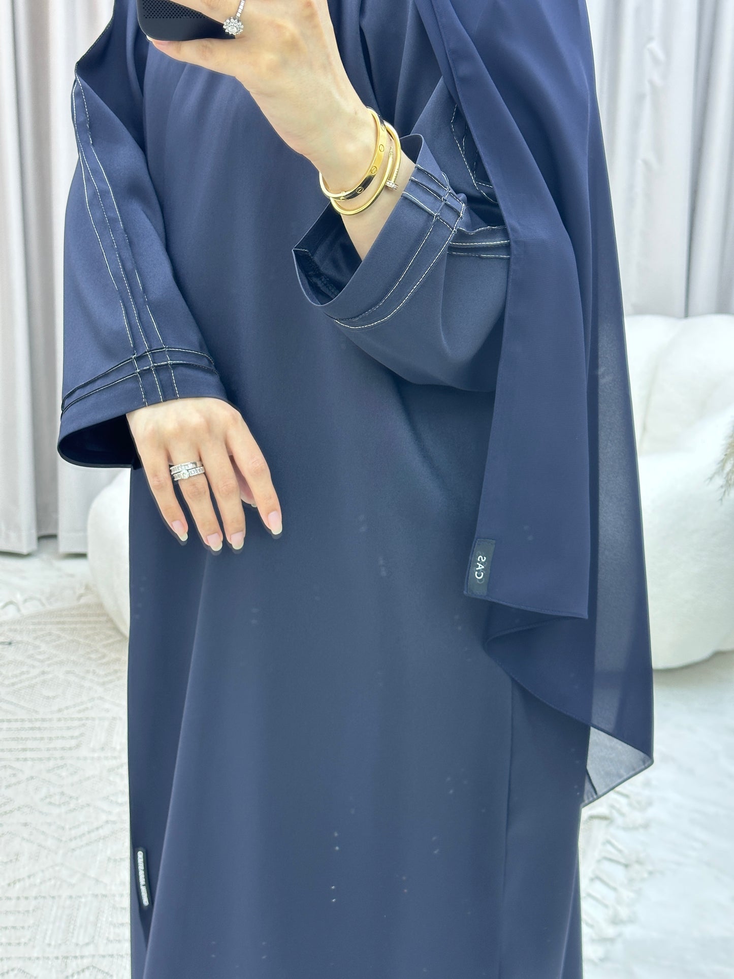 C Overlap Bisht Blue Abaya