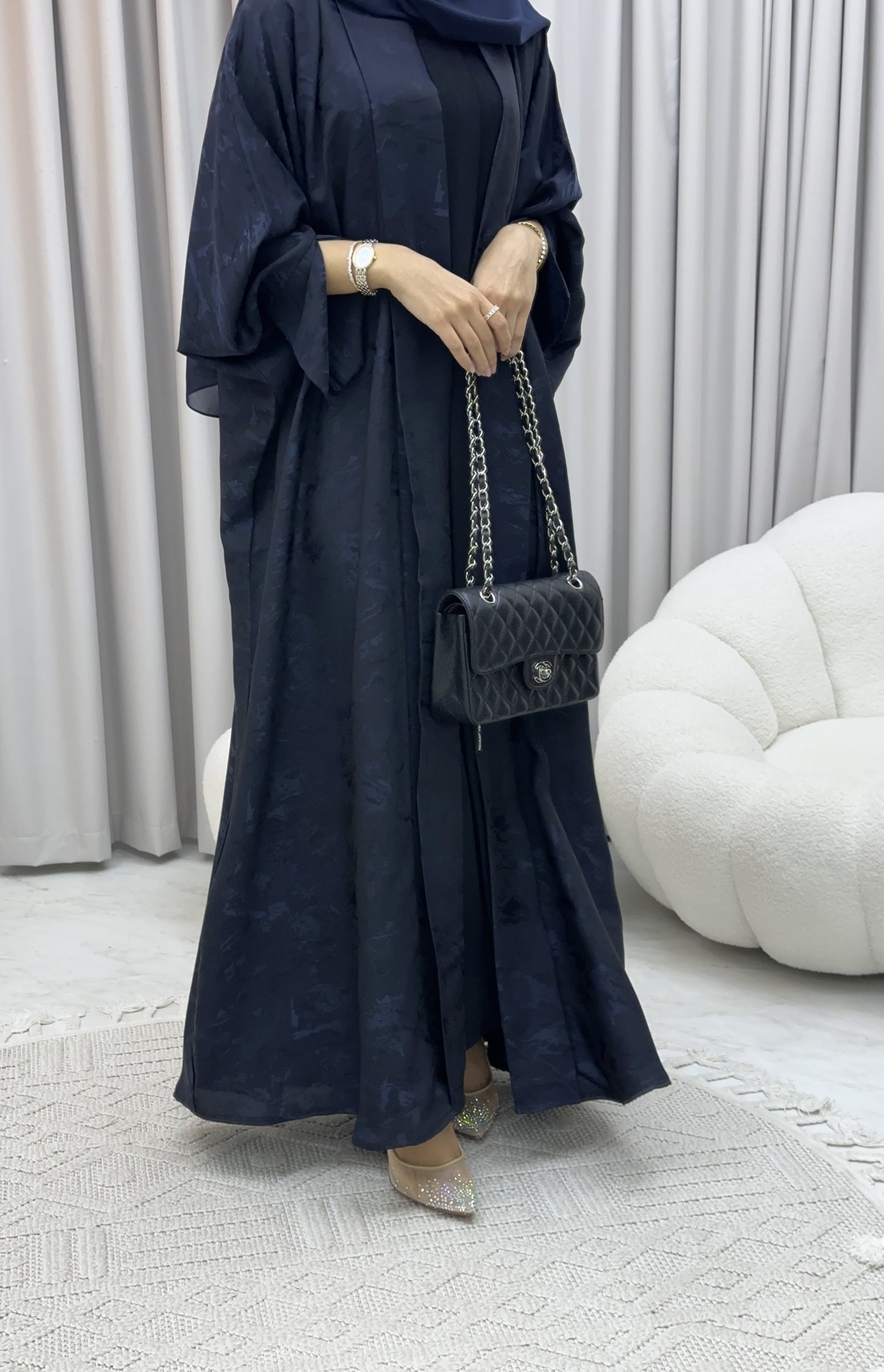 C 0158-05 Navy Blue Camo Bisht Abaya