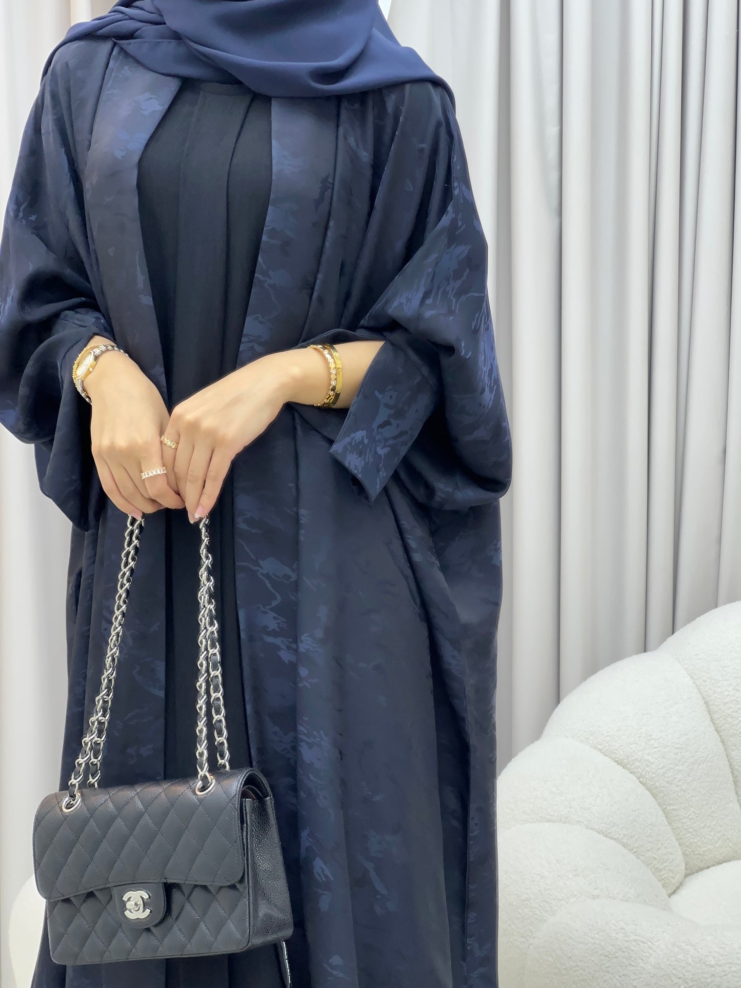 C 0158-05 Navy Blue Camo Bisht Abaya