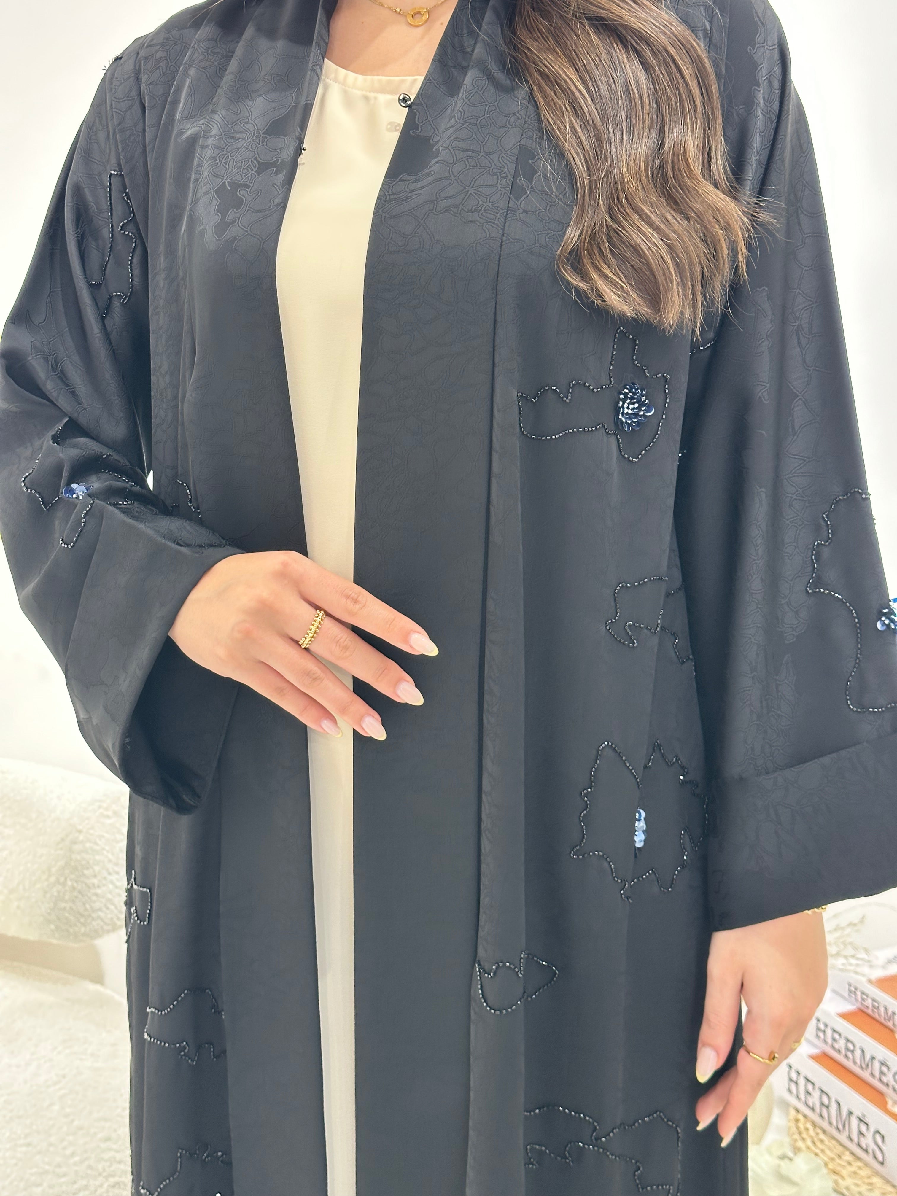 C 1312 Black Beaded Abaya