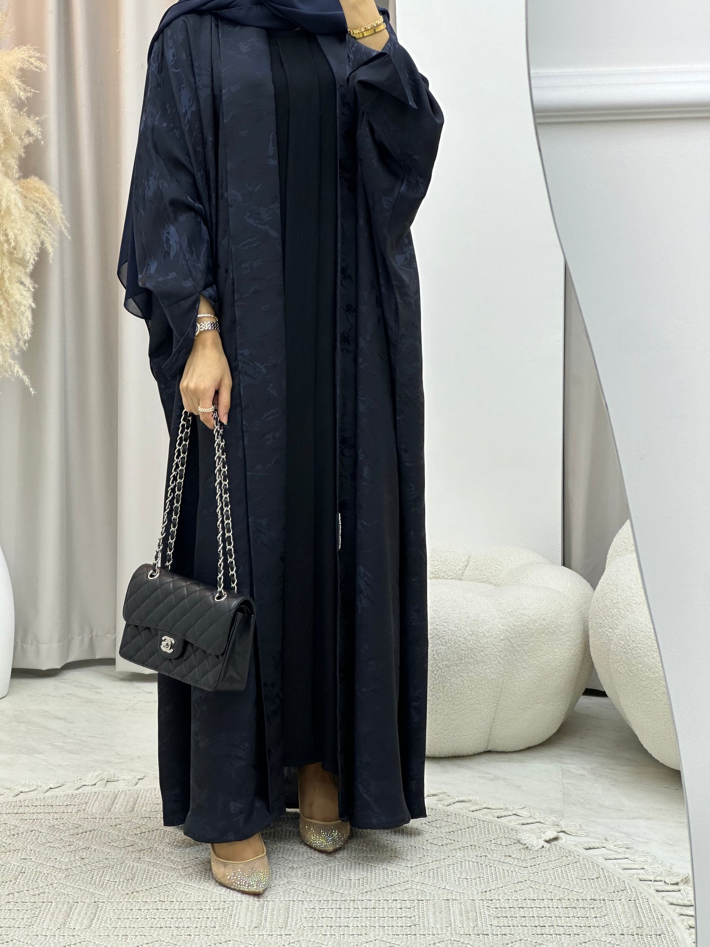 C 0158-05 Navy Blue Camo Bisht Abaya