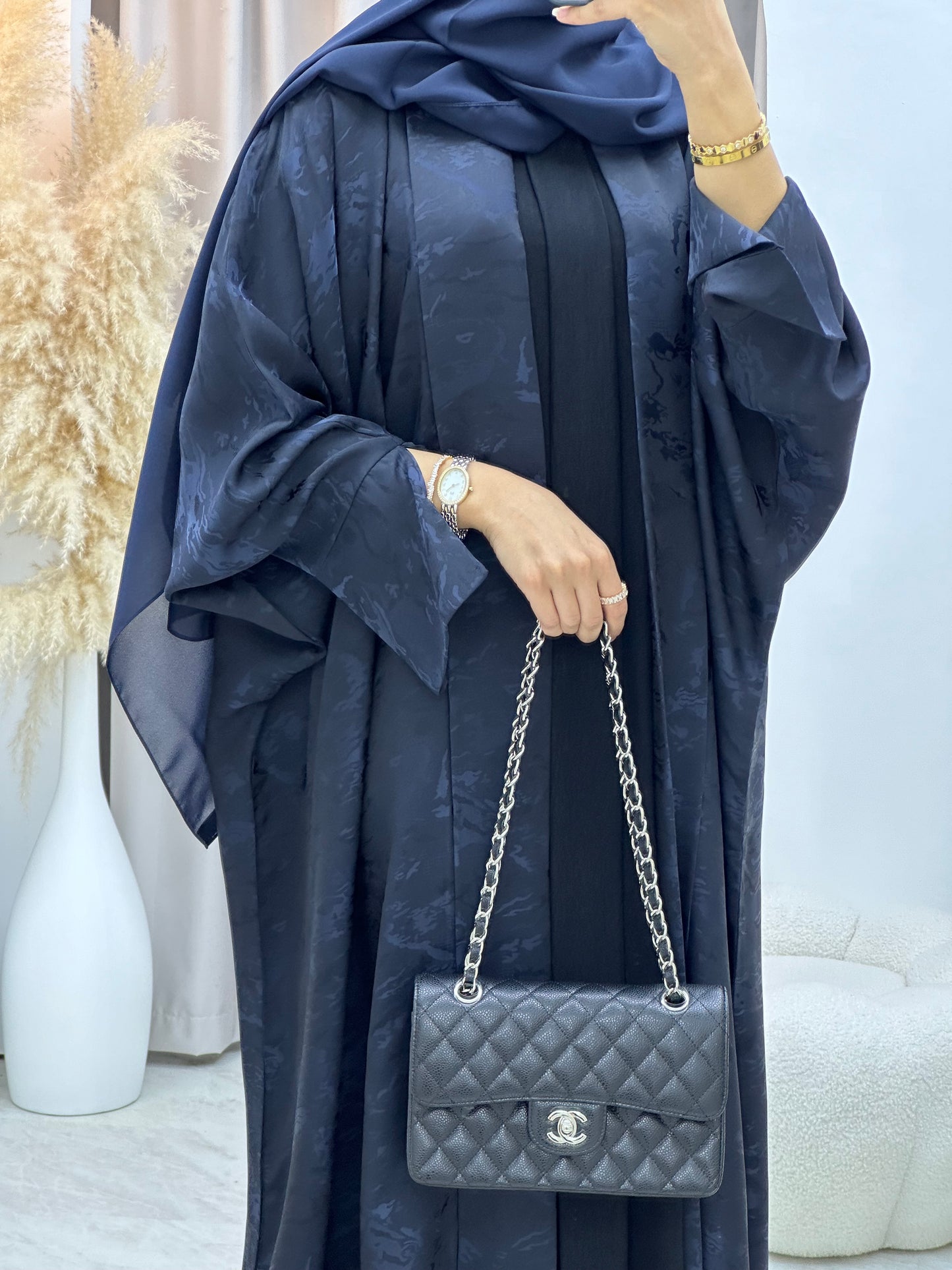 C 0158-05 Navy Blue Camo Bisht Abaya