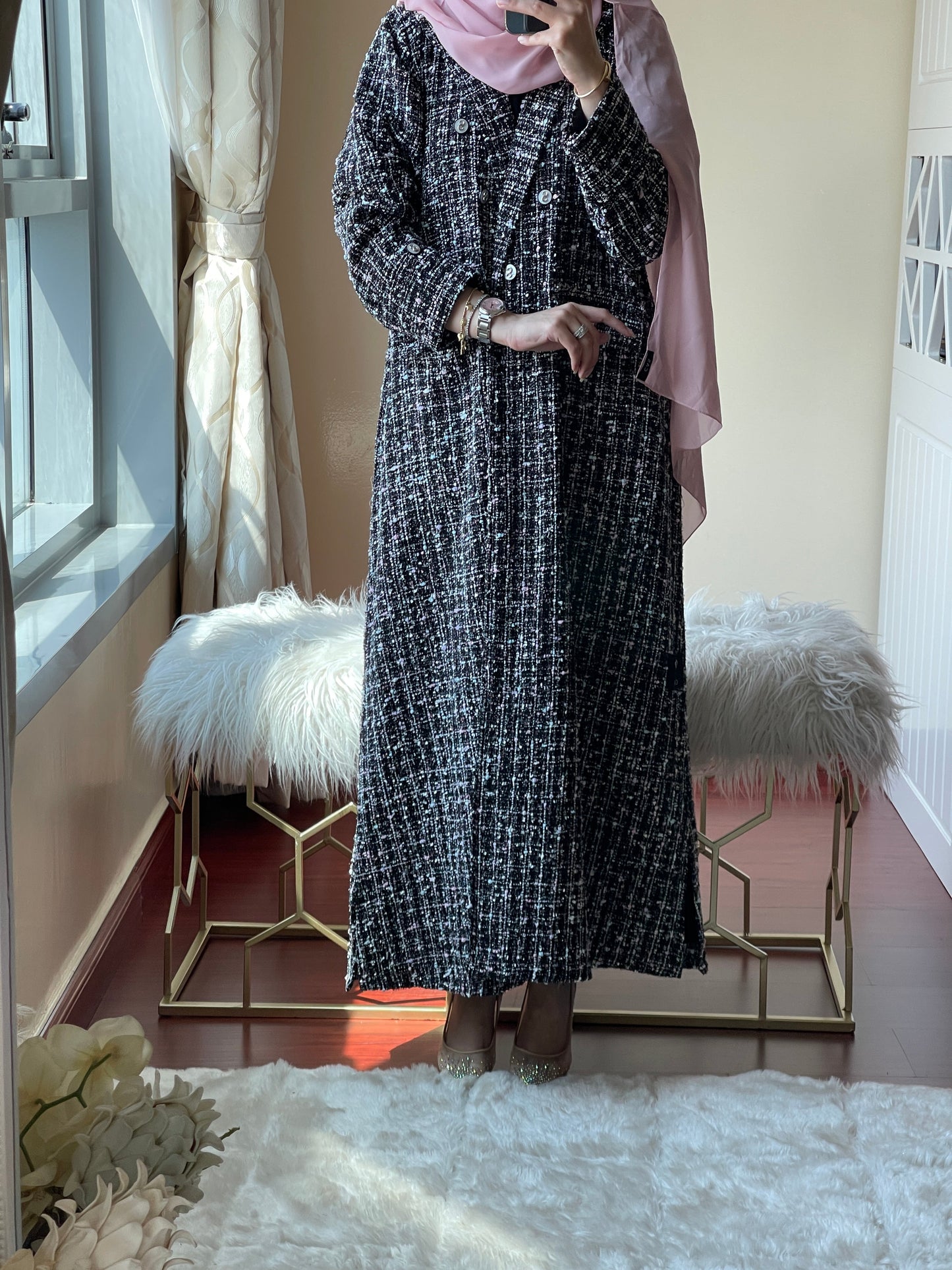 C-RTW-Black-Pink-Tweed-Abaya-Set-2023