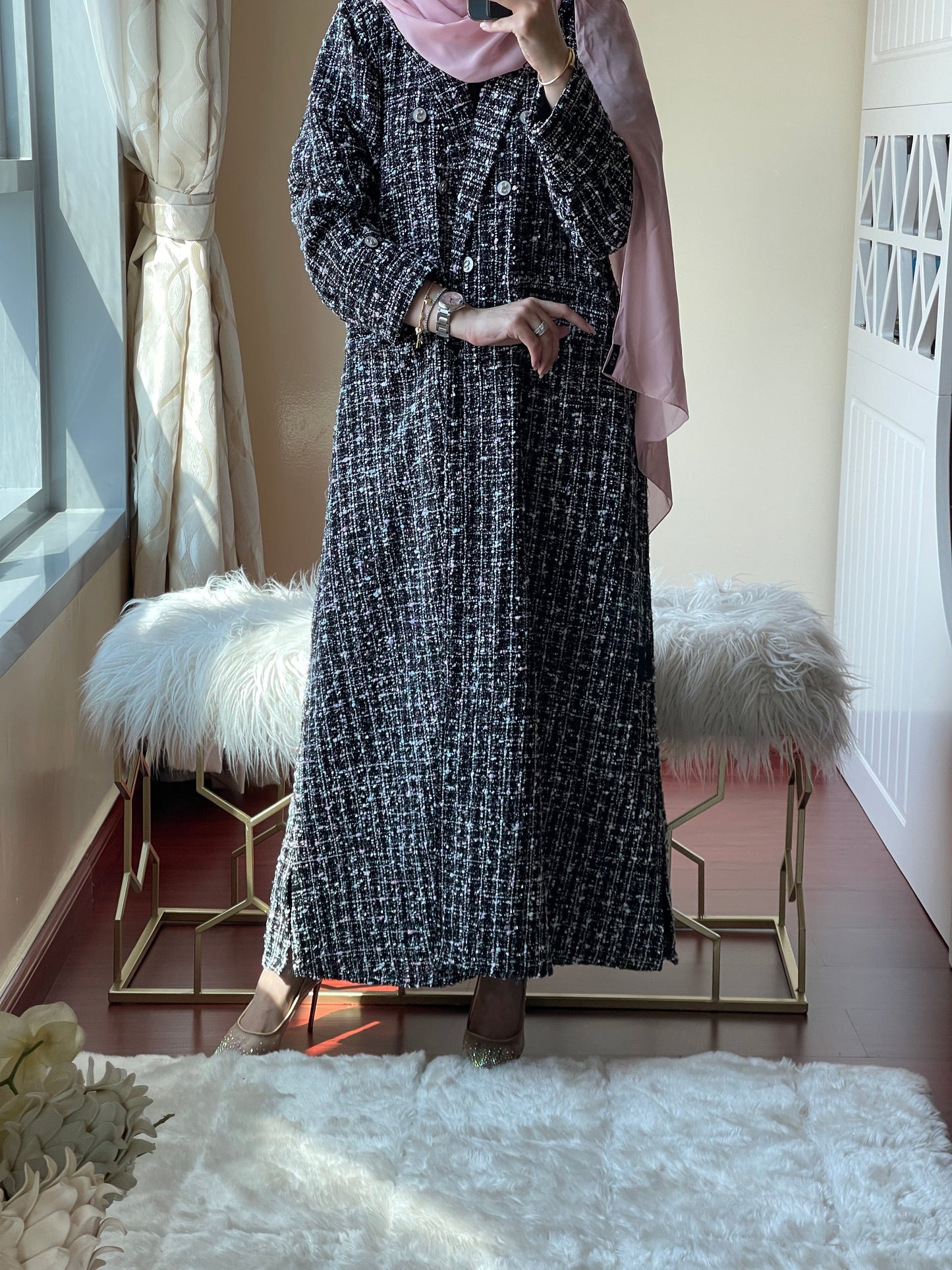 C-RTW-Black-Pink-Tweed-Abaya-Set-2023