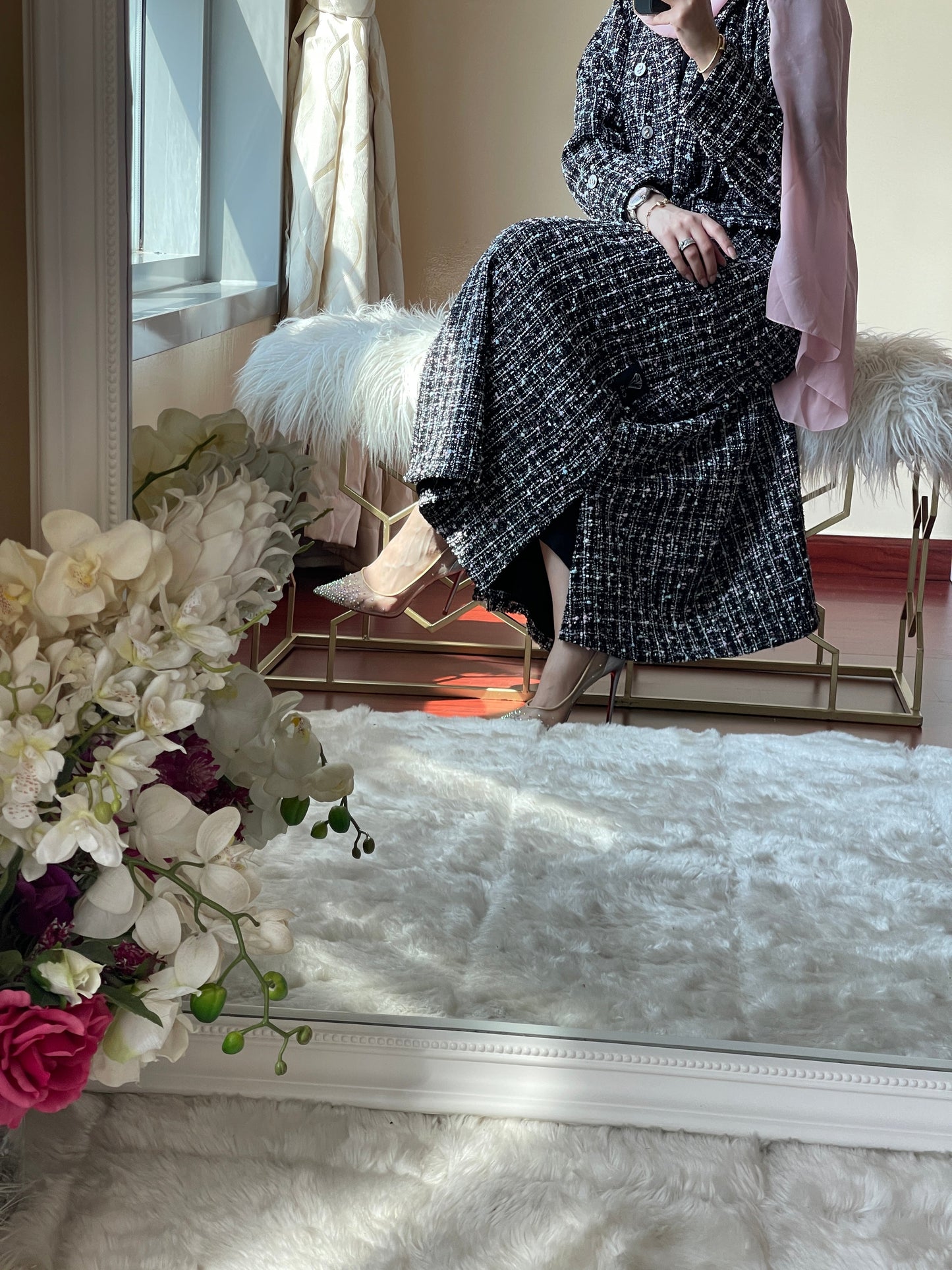 C-RTW-Black-Pink-Tweed-Abaya-Set-2023