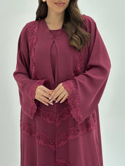 C 1807 Dark Fuchsia Lace Abaya