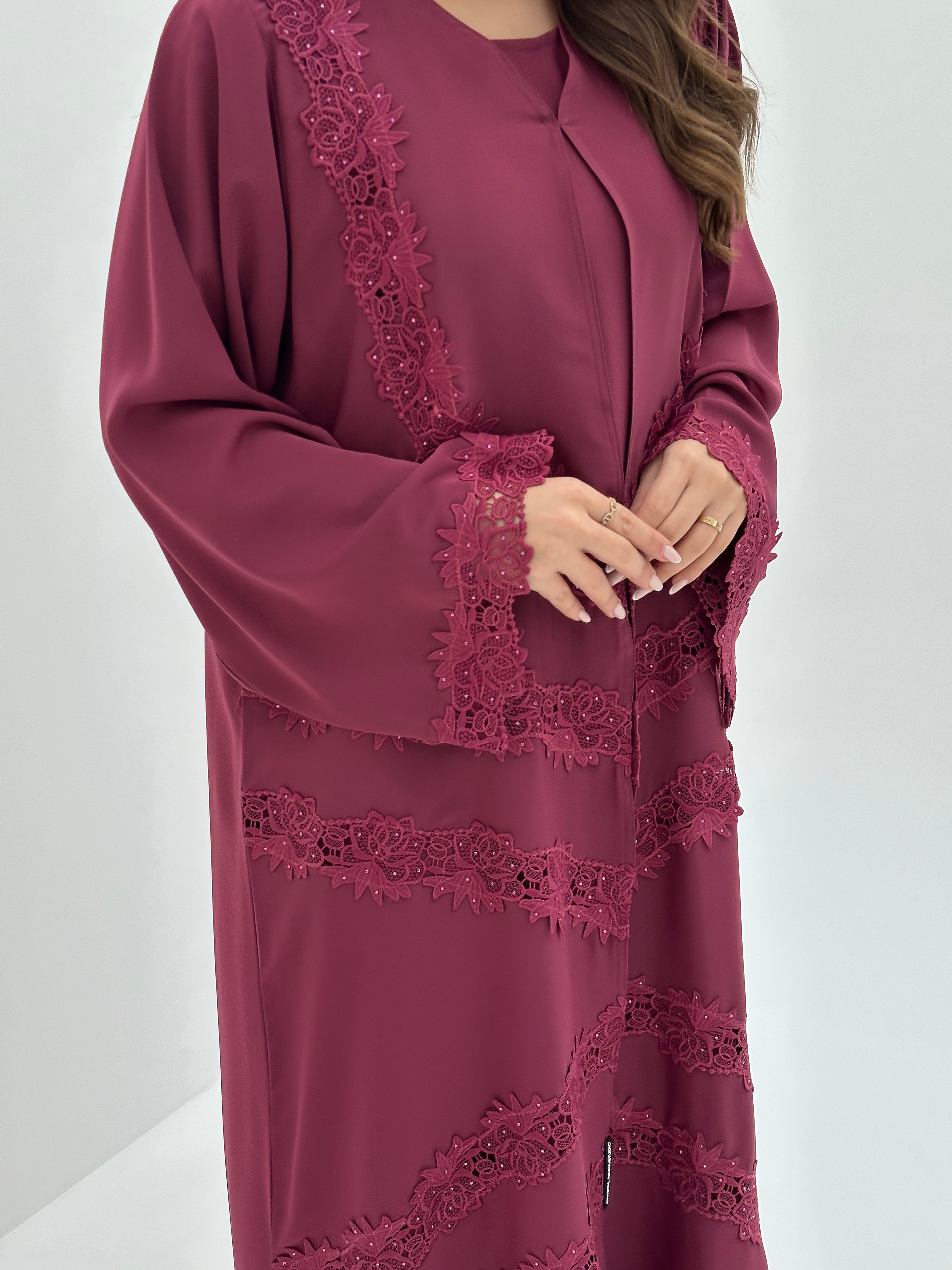 C 1807 Dark Fuchsia Lace Abaya