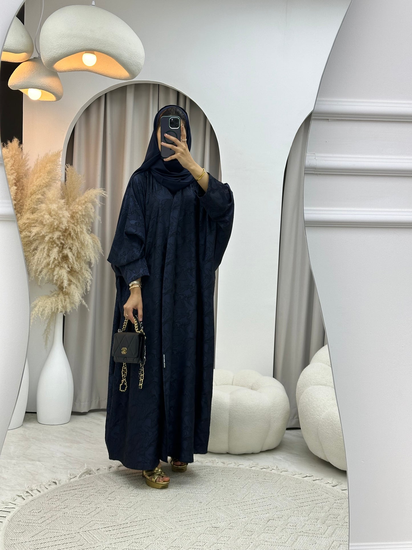 C 0159-05 Navy Blue Camo Bisht Abaya