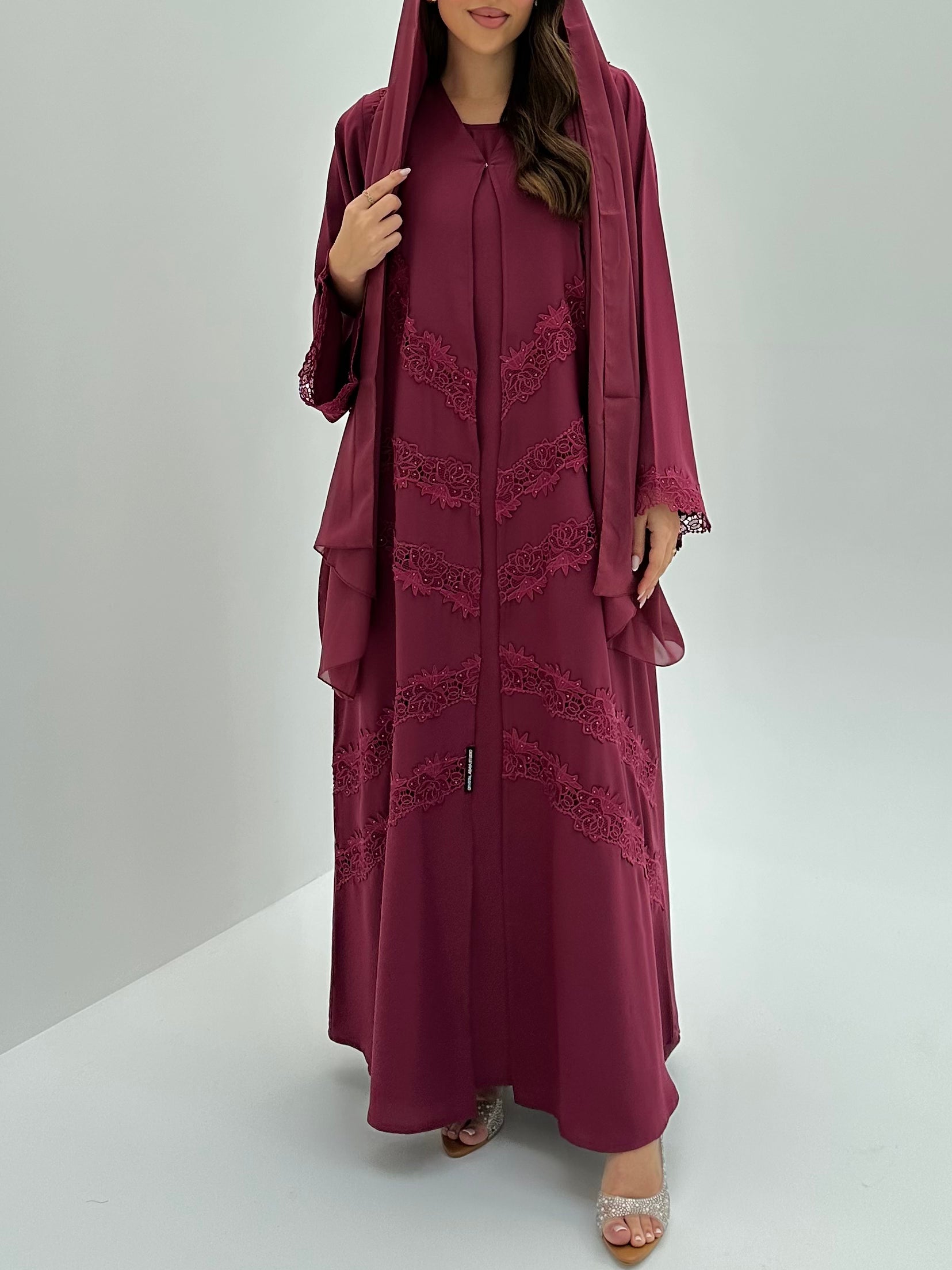 C 1807 Dark Fuchsia Lace Abaya