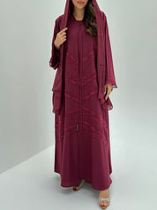 C 1807 Dark Fuchsia Lace Abaya