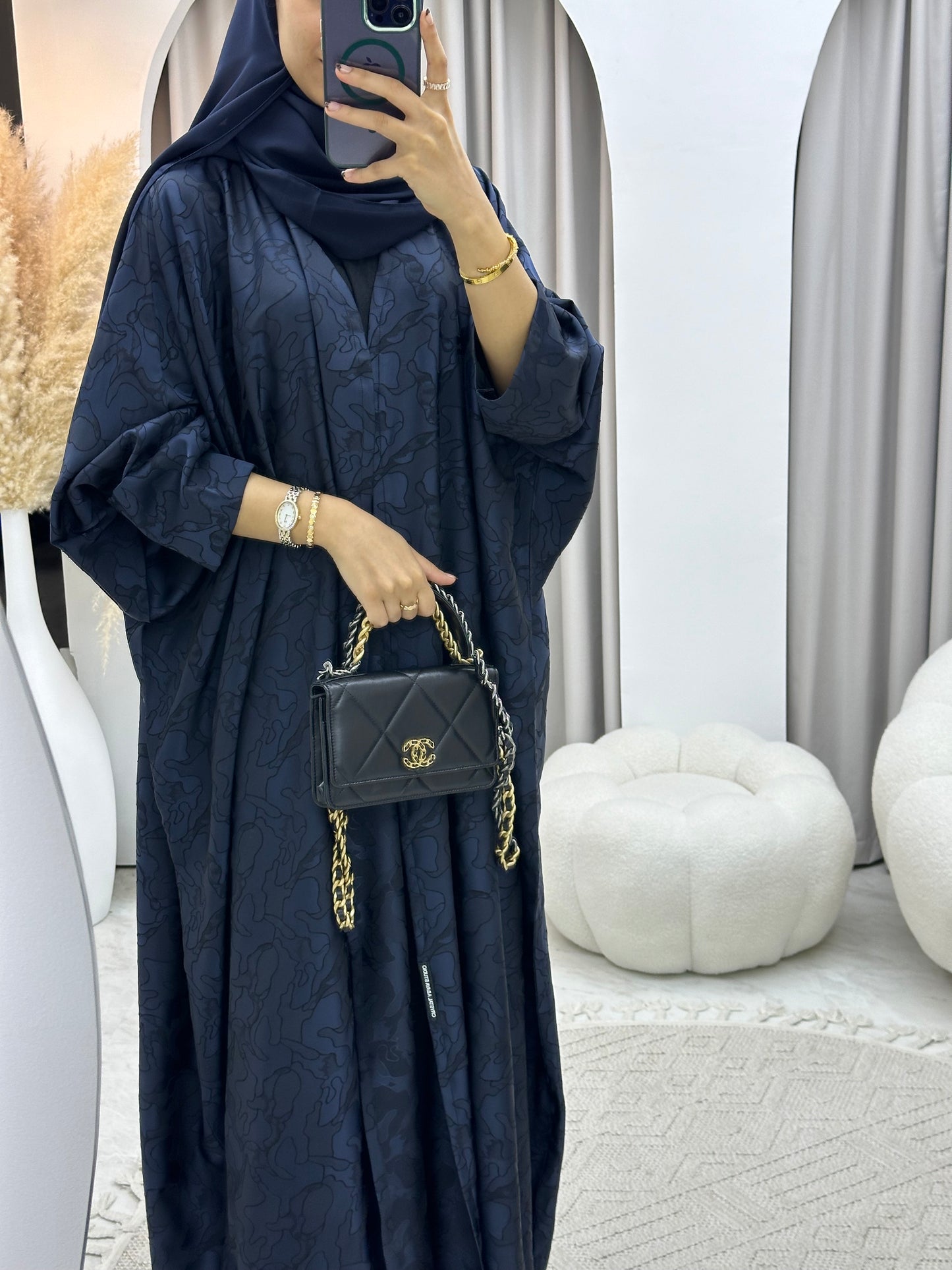 C 0159-05 Navy Blue Camo Bisht Abaya