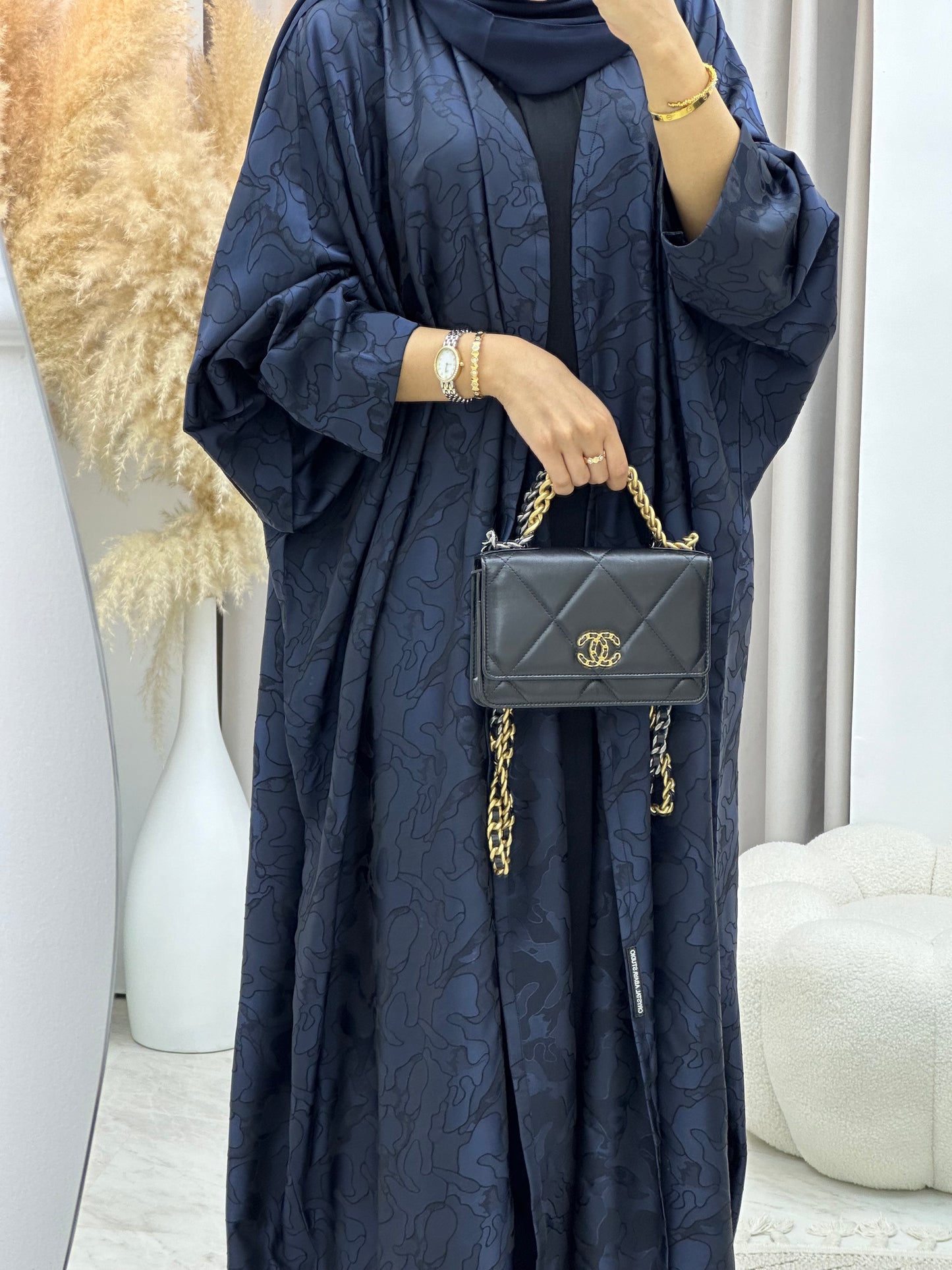 C 0159-05 Navy Blue Camo Bisht Abaya