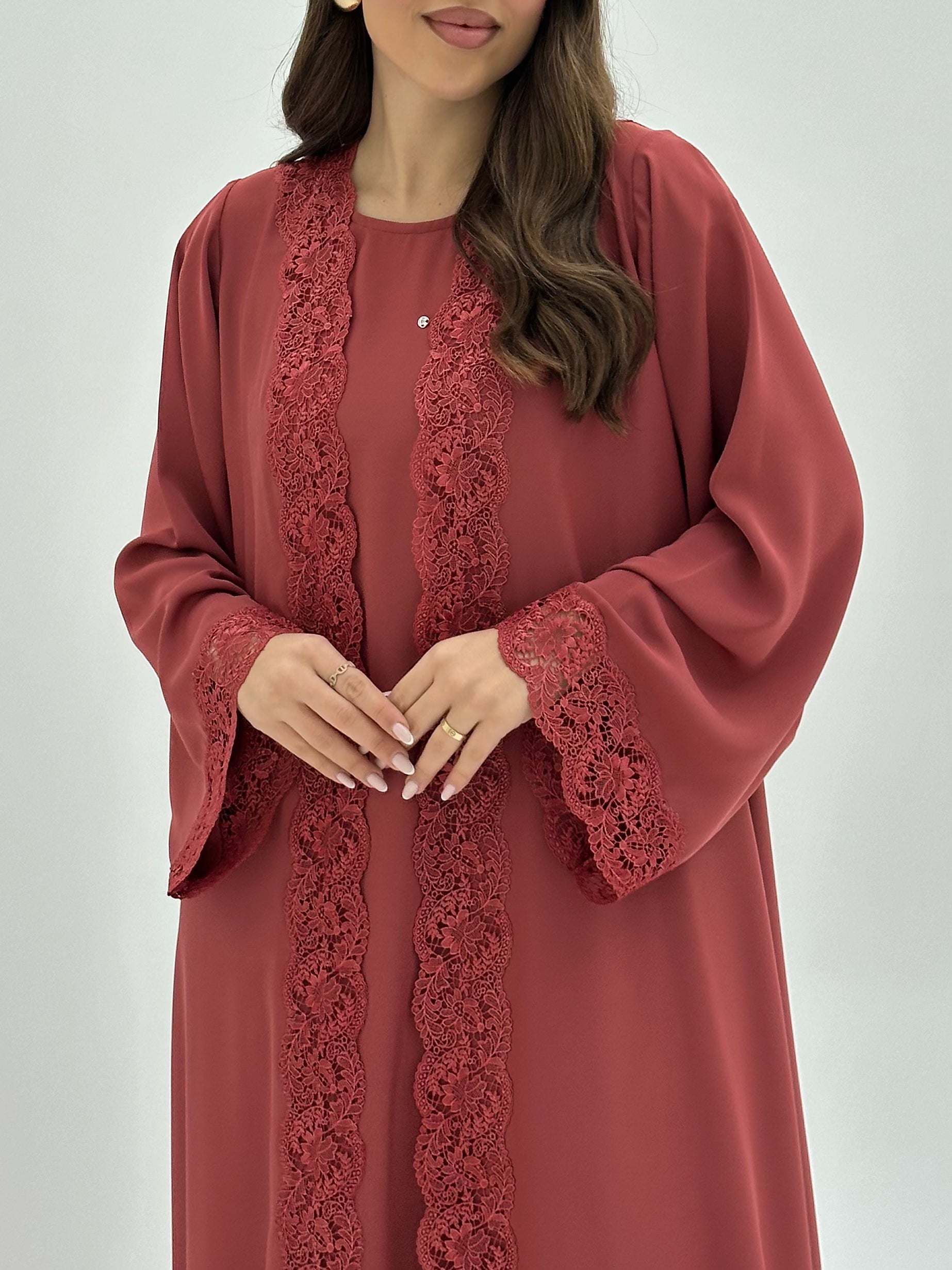 C 1808 Crimson Lace Abaya