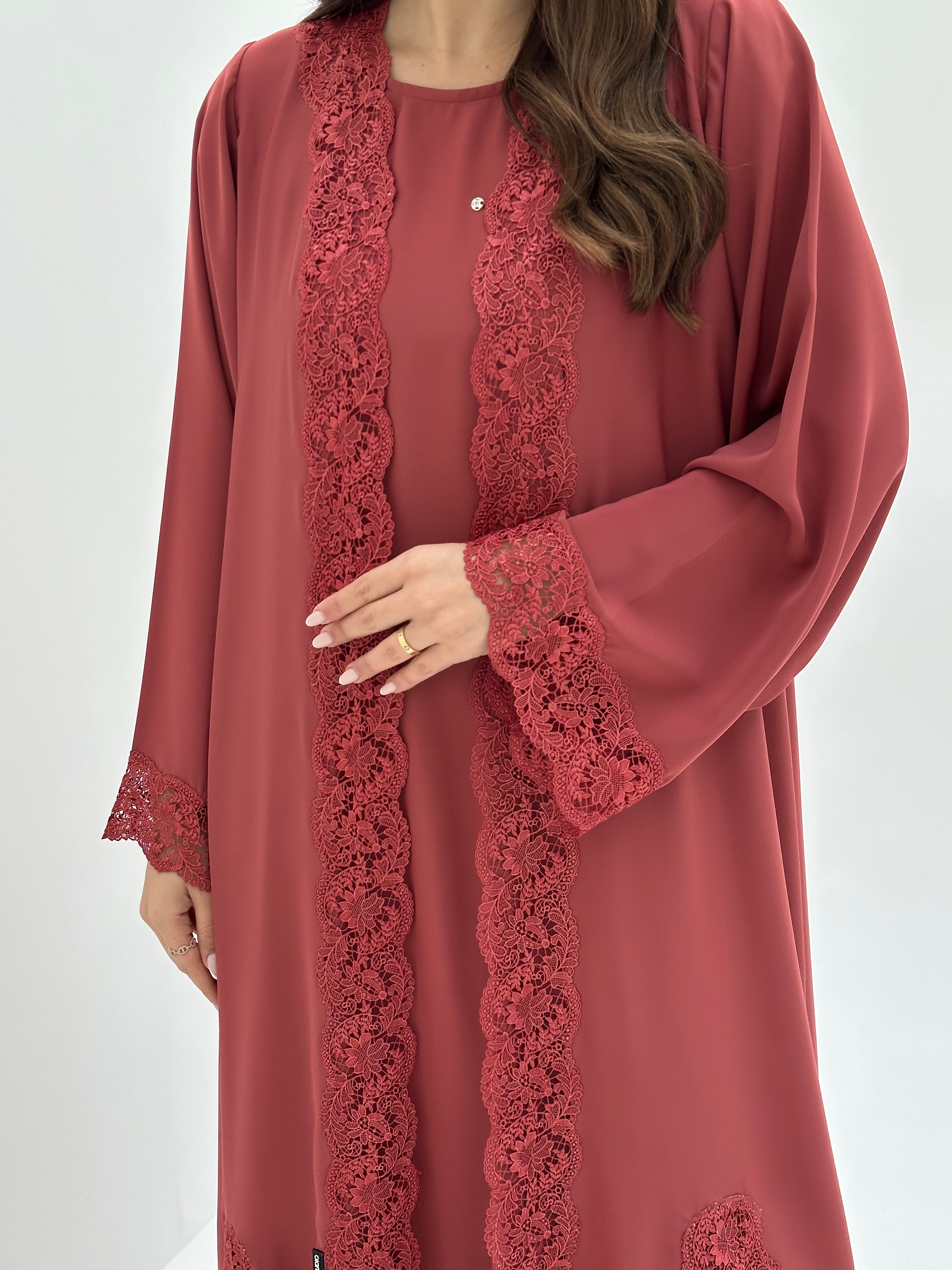 C 1808 Crimson Lace Abaya