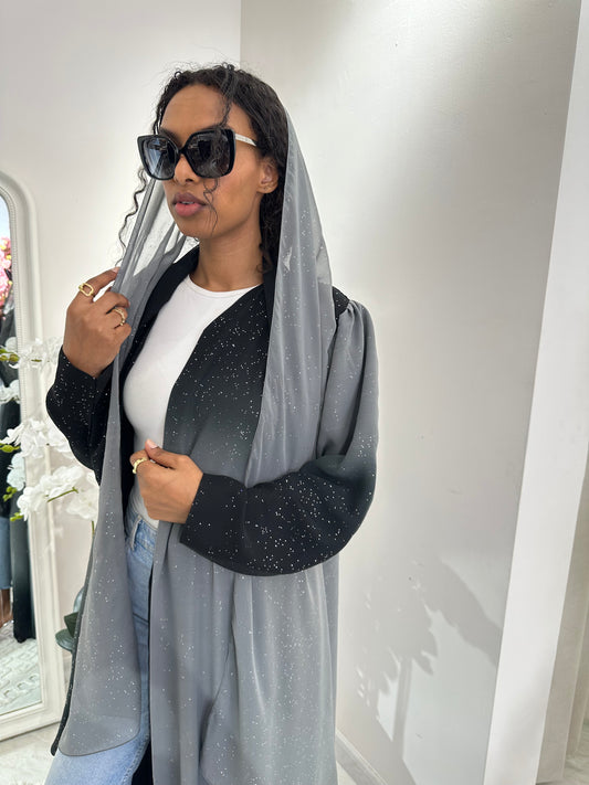 C Summer Grey Shimmer Kloosh Abaya