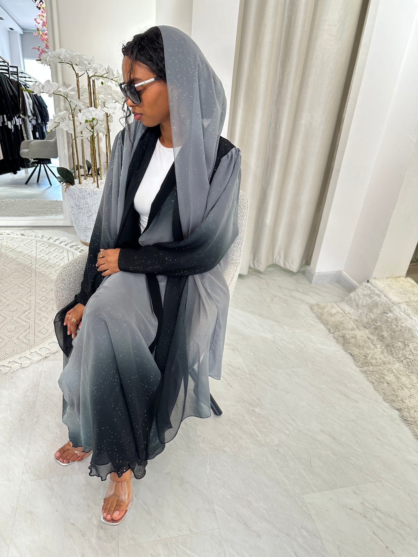 C Summer Grey Shimmer Kloosh Abaya