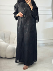 C 1452 Black Floral Printed Abaya