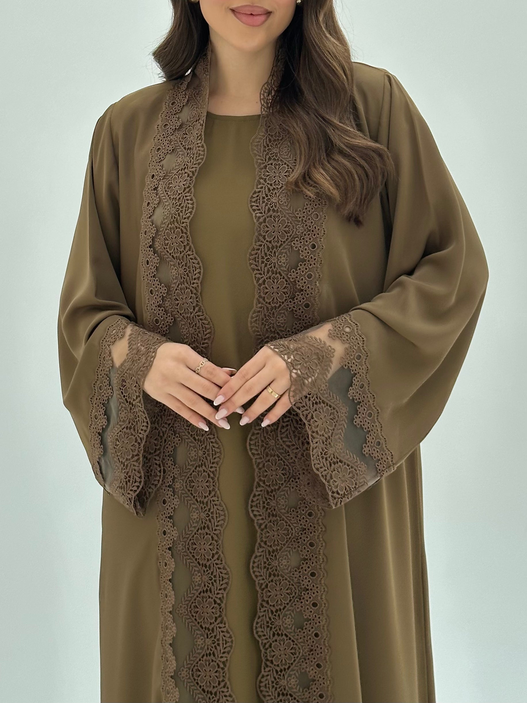 C 1813 Light Olive Lace Abaya