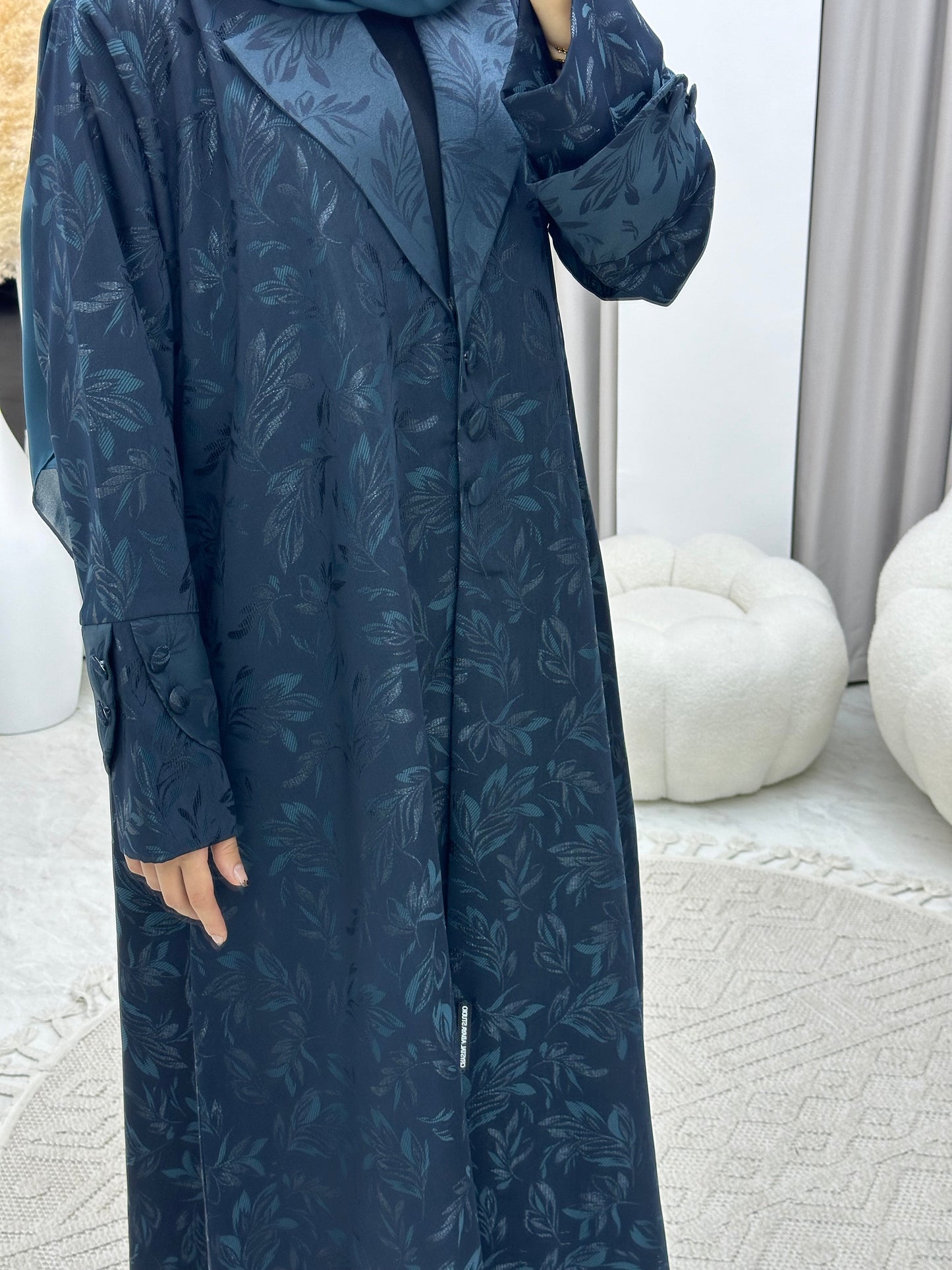 C 0160-04 Turquoise Leaf Coat Abaya