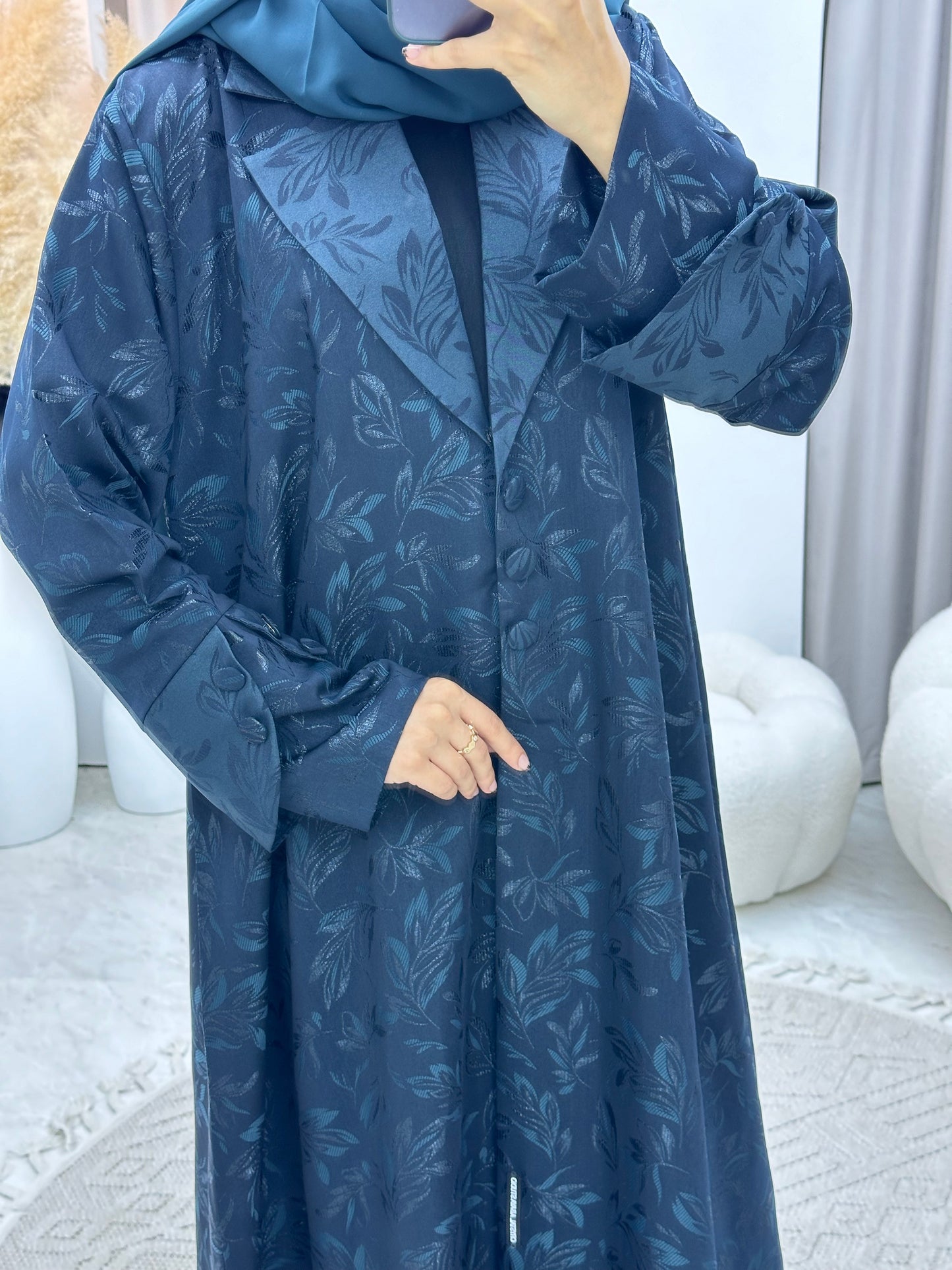 C 0160-04 Turquoise Leaf Coat Abaya