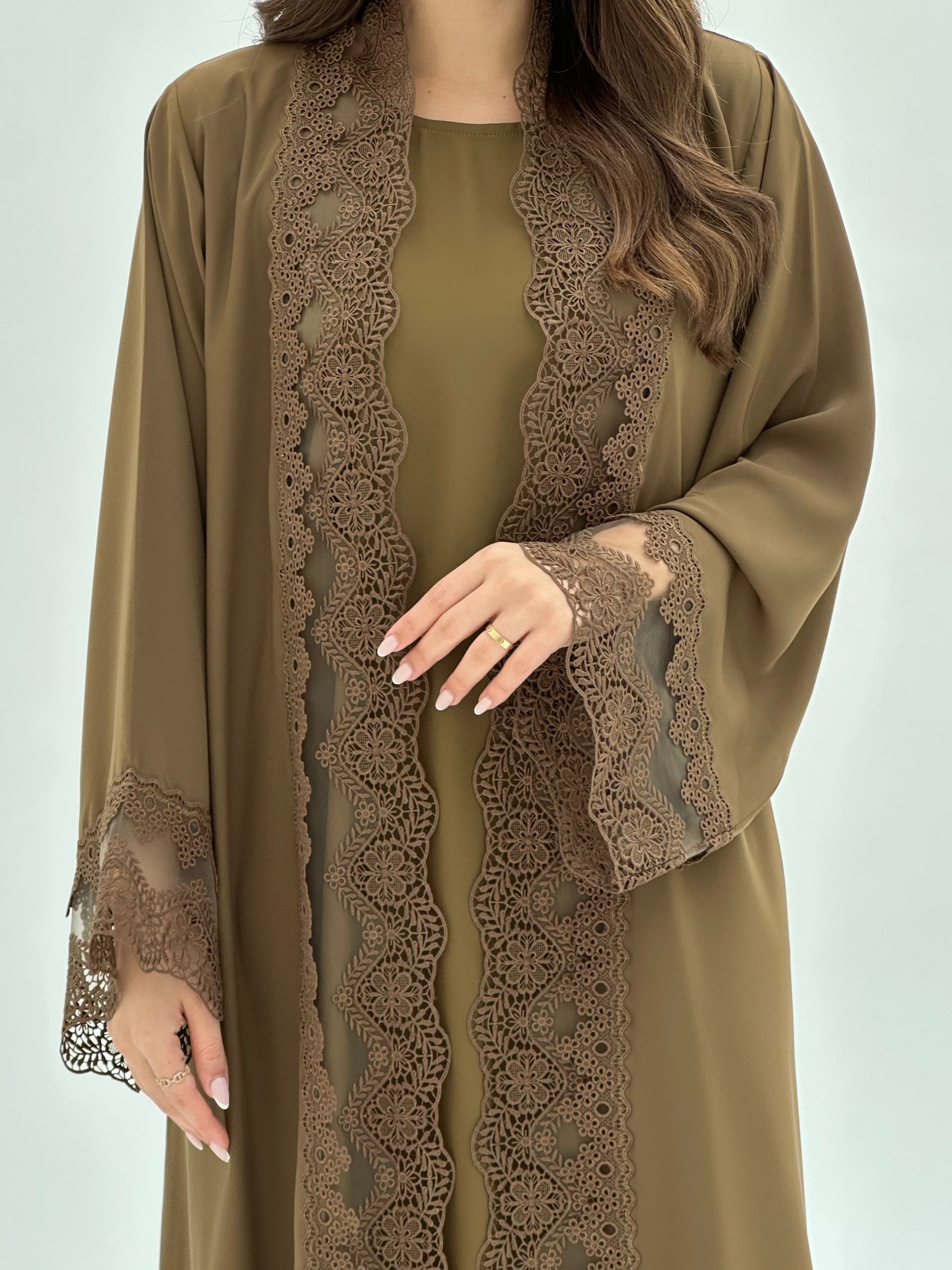 C 1813 Light Olive Lace Abaya