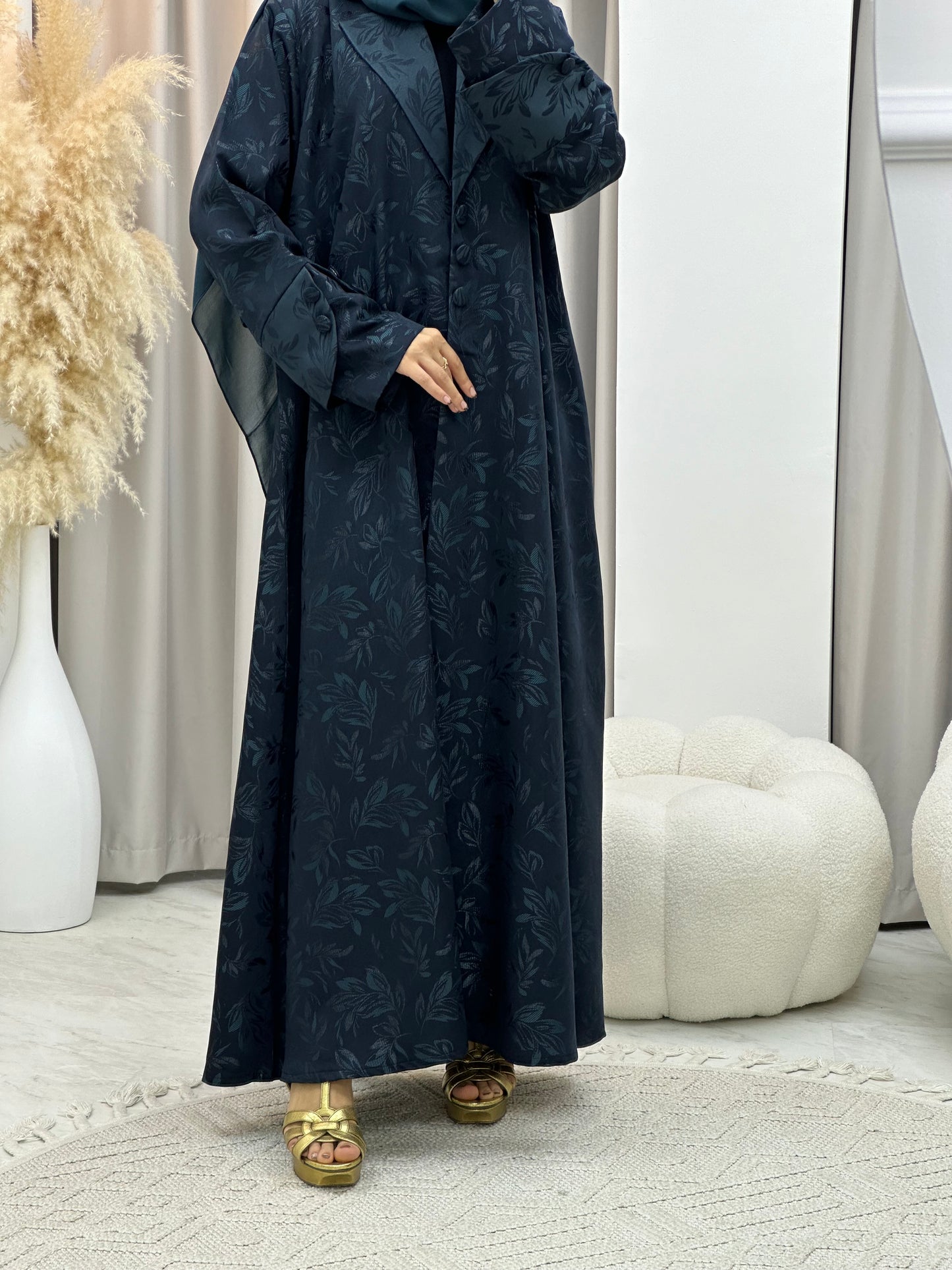 C 0160-04 Turquoise Leaf Coat Abaya