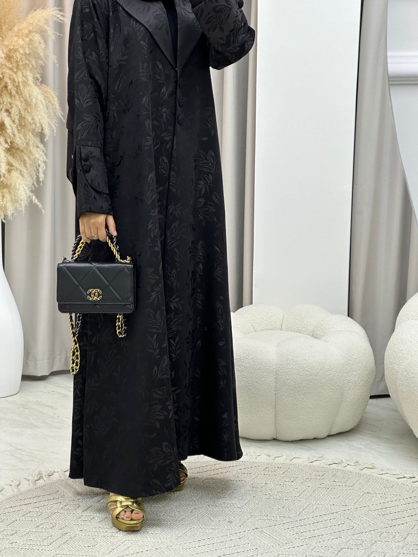 C 0160-02 Dark Brown Leaf Coat Abaya