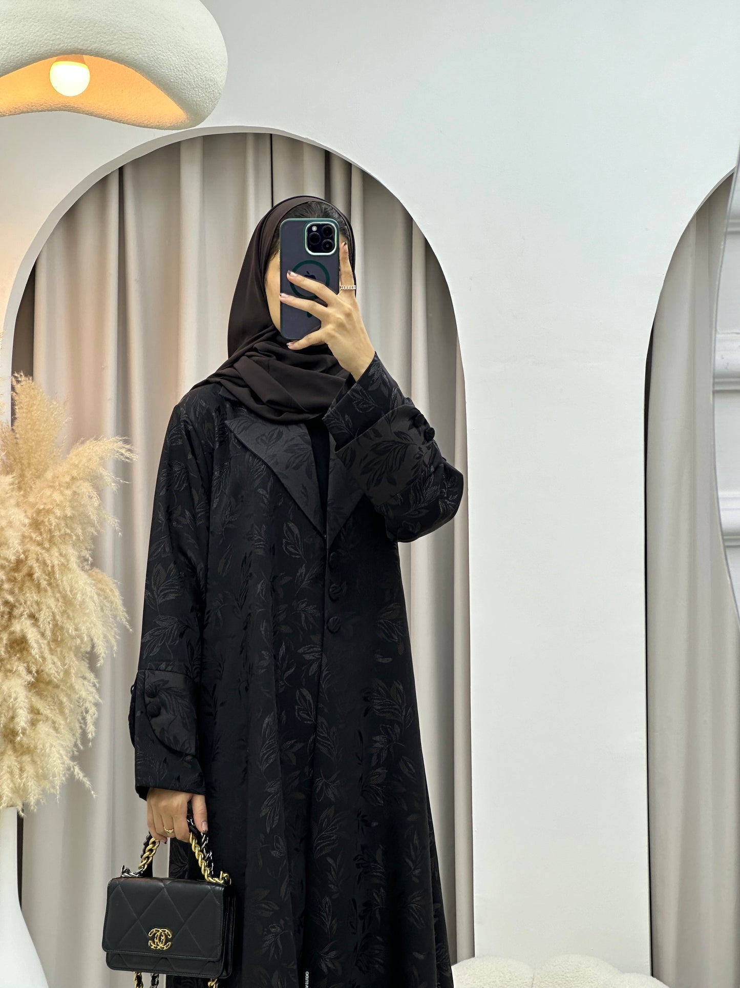 C 0160-02 Dark Brown Leaf Coat Abaya