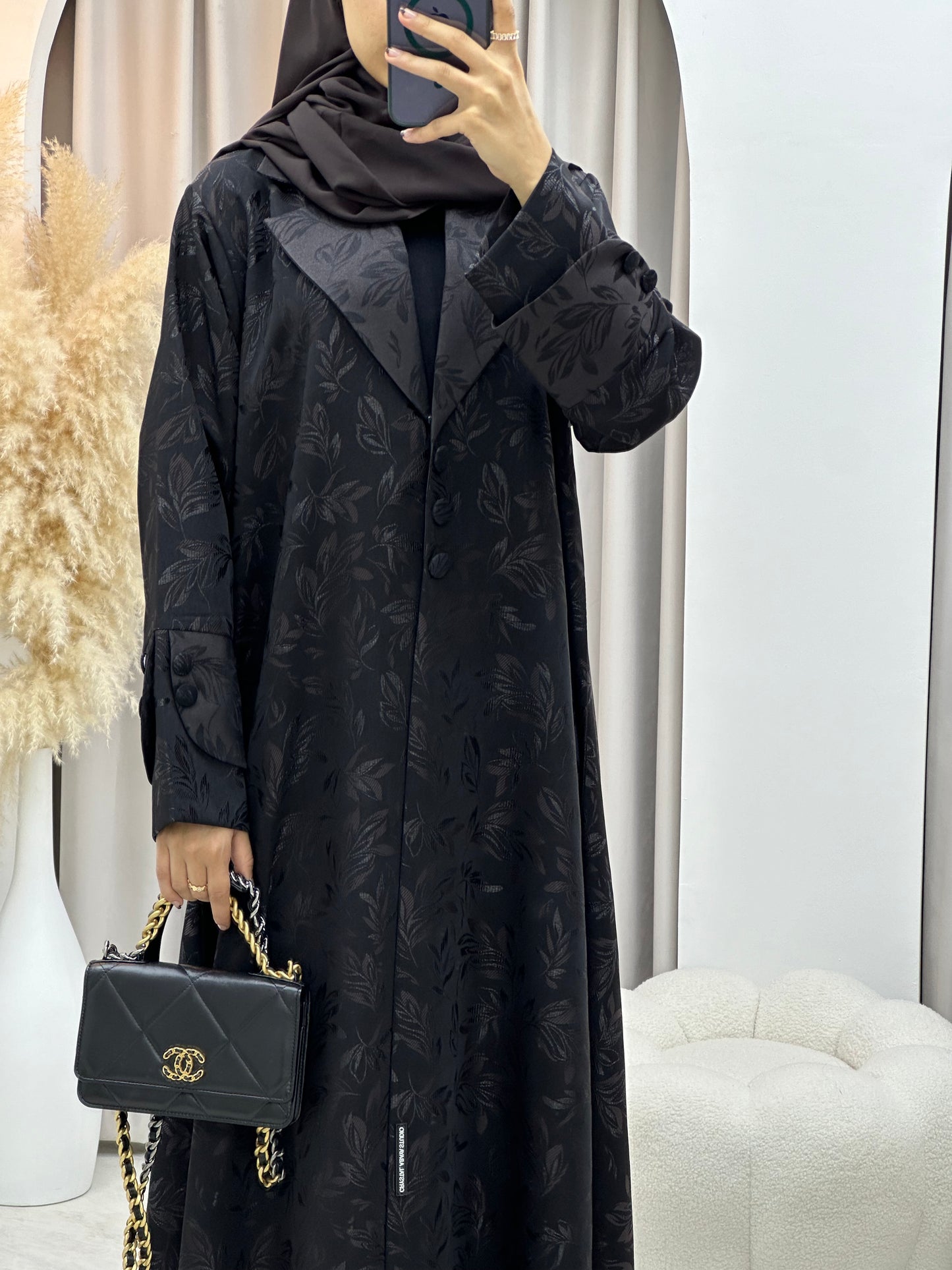 C 0160-02 Dark Brown Leaf Coat Abaya