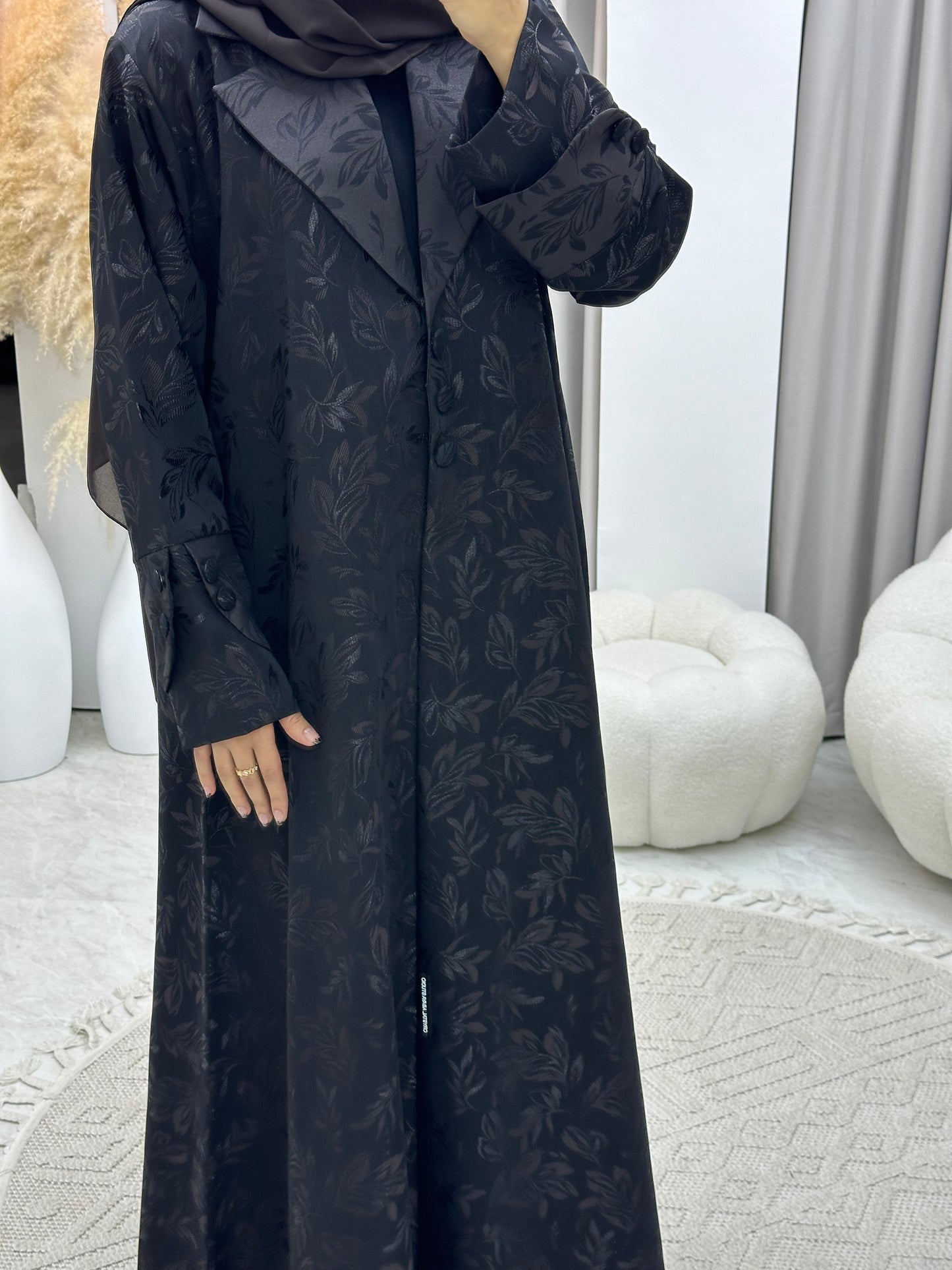 C 0160-02 Dark Brown Leaf Coat Abaya