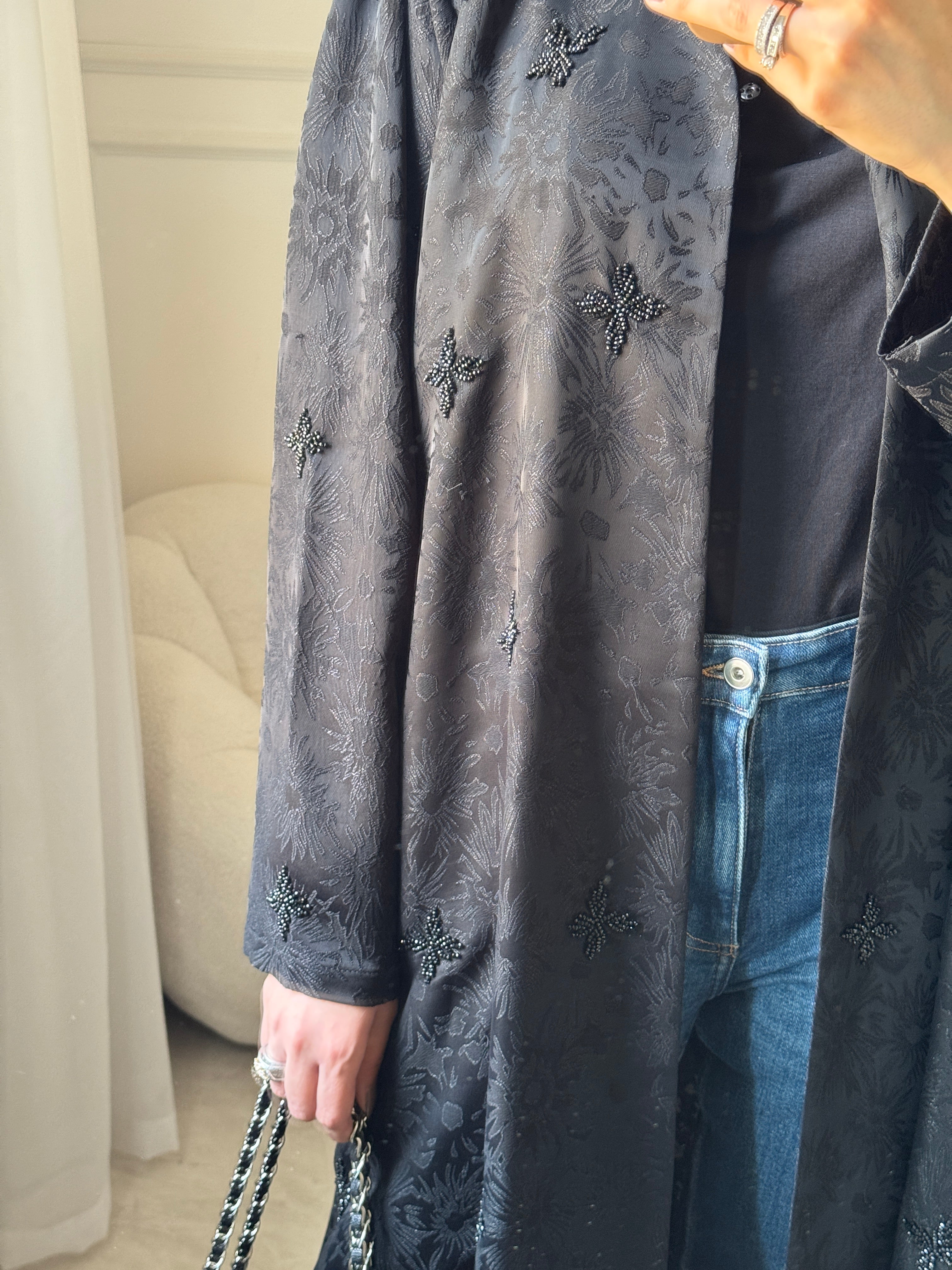 C 1455 Black Beaded Abaya