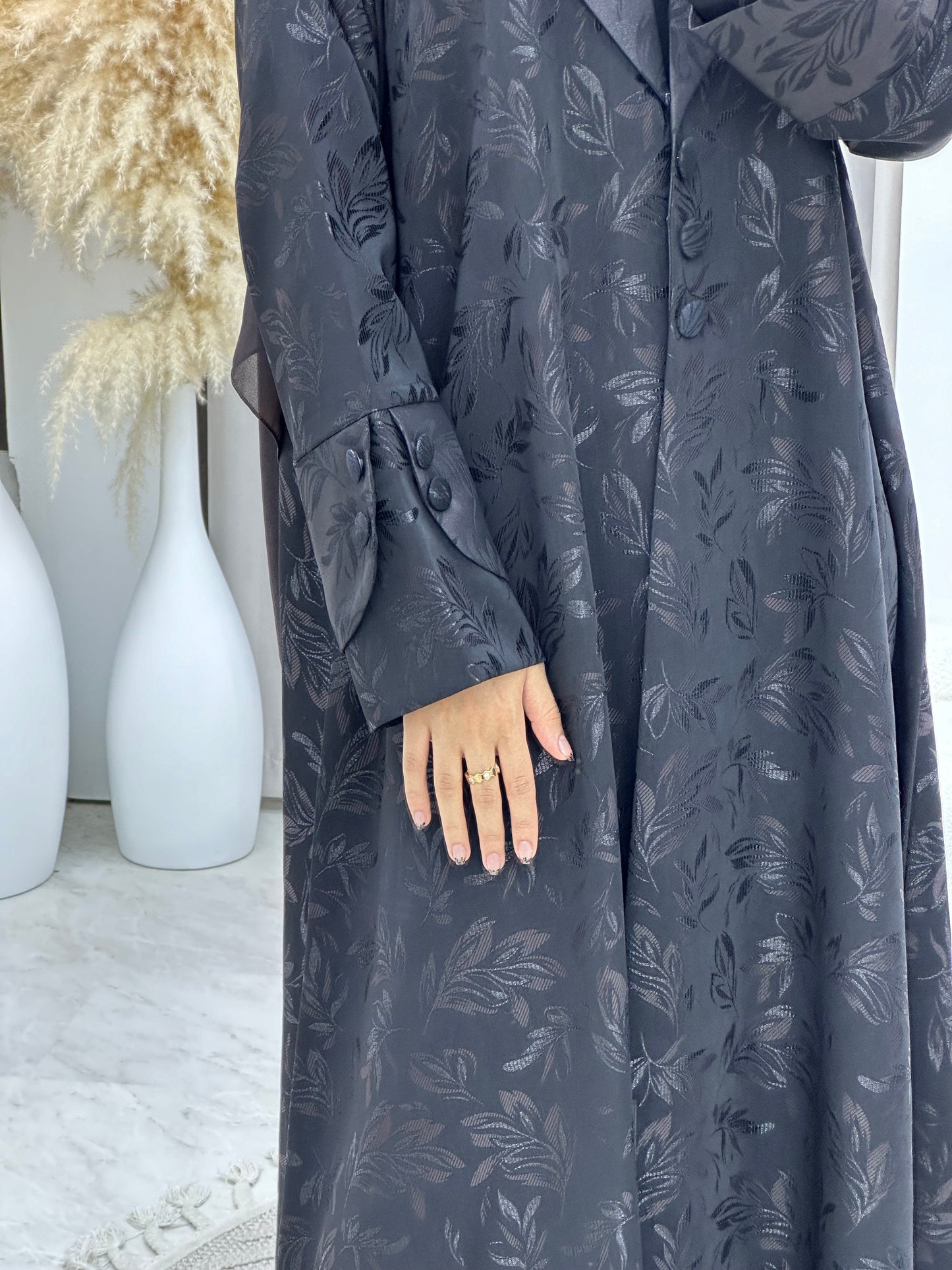 C 0160-02 Dark Brown Leaf Coat Abaya