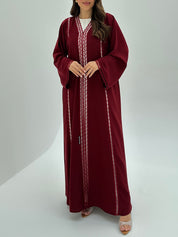 C 1815 Maroon Crystal Lace Abaya