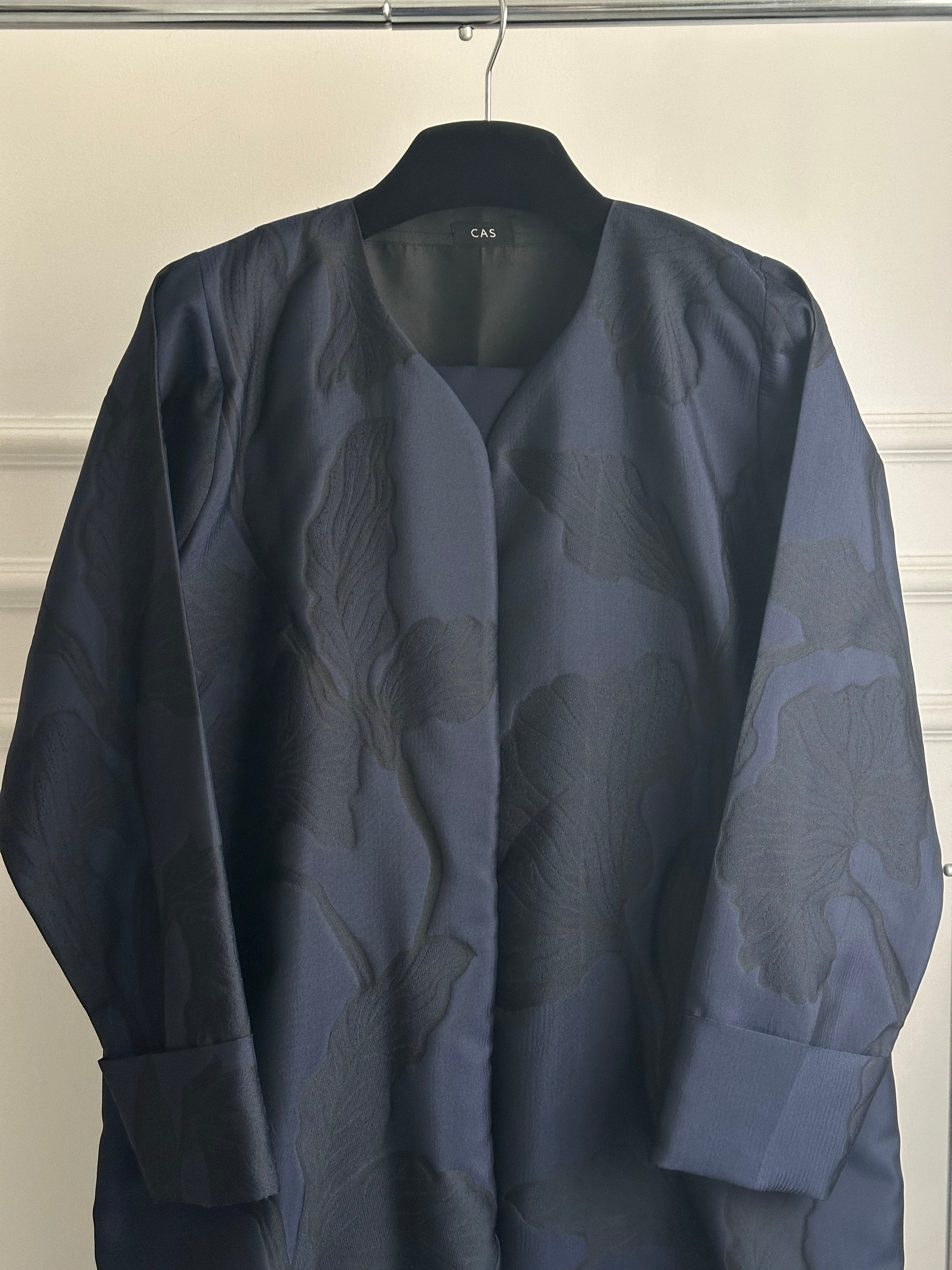 C 1080-03 Dark Blue Printed Abaya