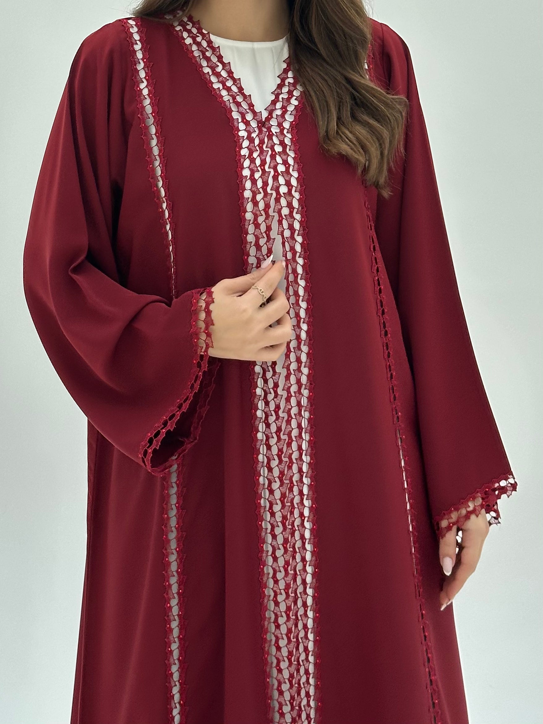 C 1815 Maroon Crystal Lace Abaya