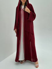 C 1815 Maroon Crystal Lace Abaya
