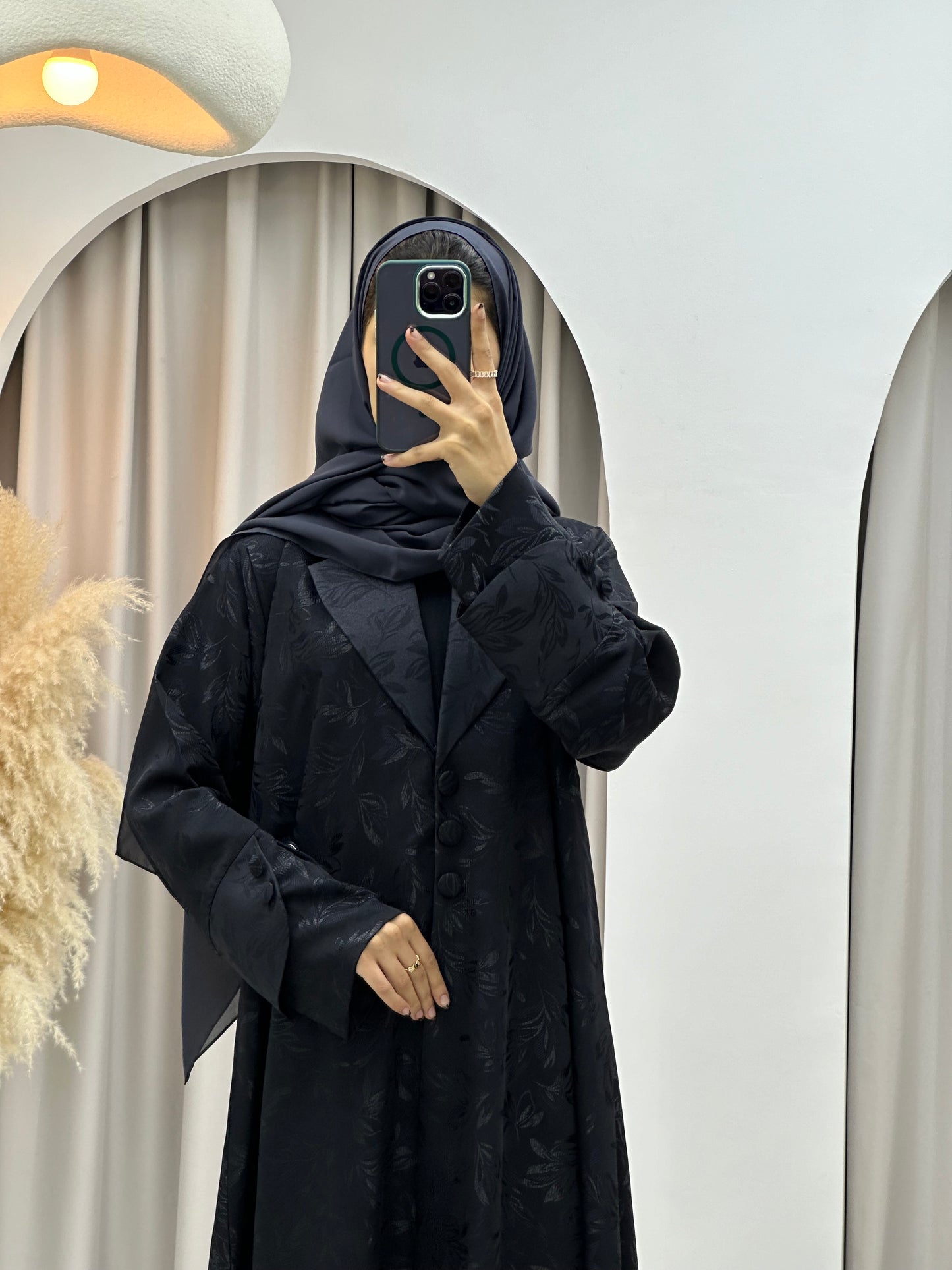 C 0160-03 Dark Grey Leaf Coat Abaya