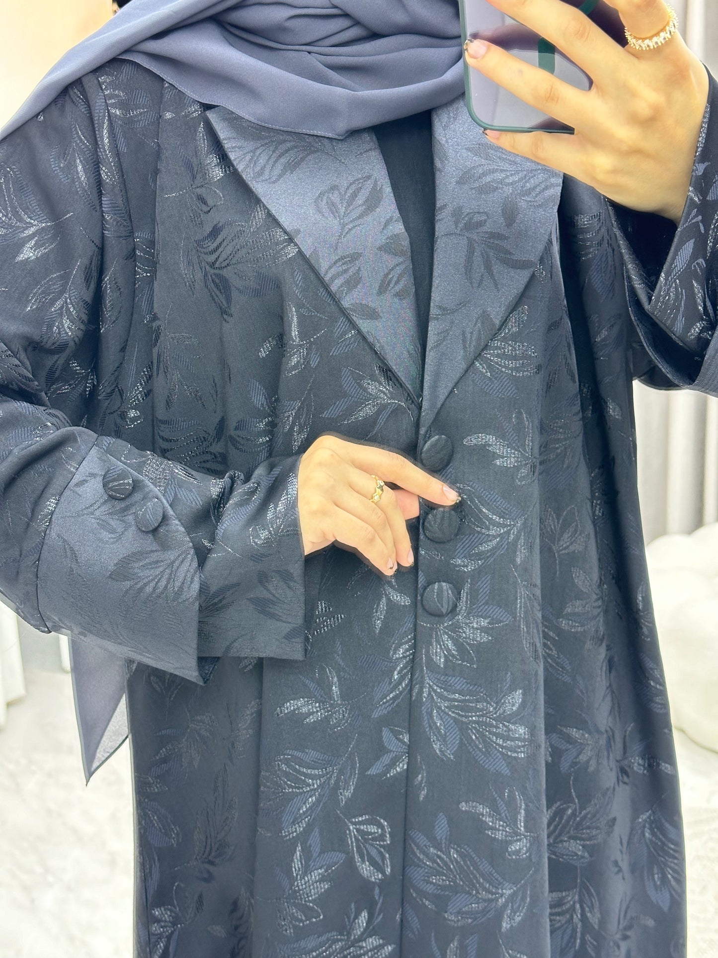 C 0160-03 Dark Grey Leaf Coat Abaya