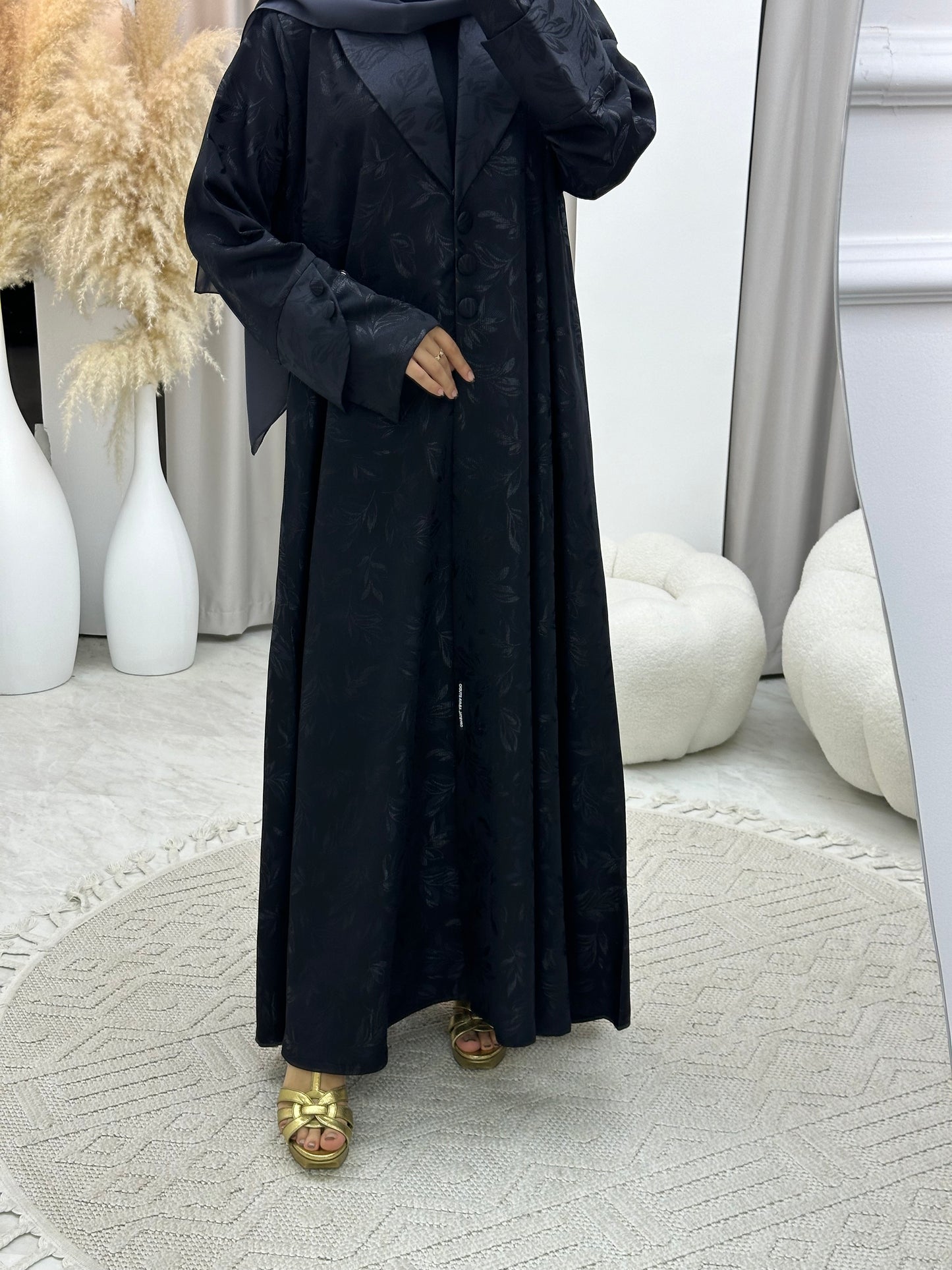 C 0160-03 Dark Grey Leaf Coat Abaya