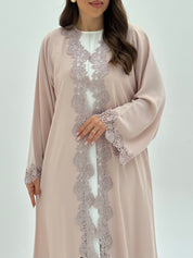 C 1814 Pastel Peach Lace Abaya