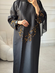 C 1458 Gold Beaded Black Abaya