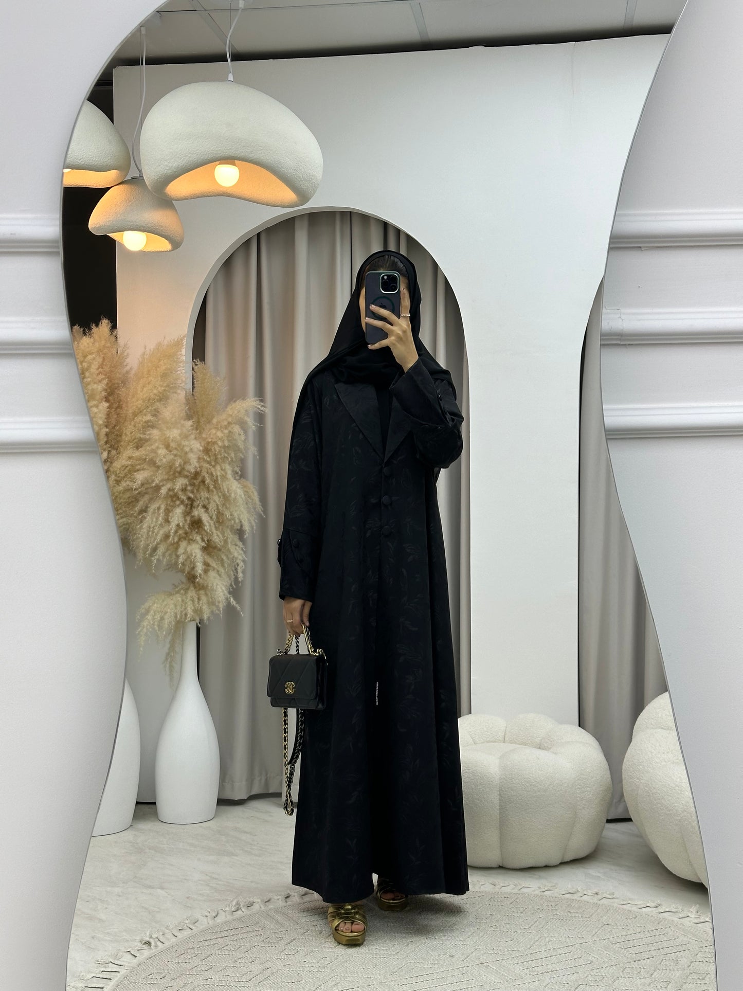 C 0160-01 Black Leaf Coat Abaya