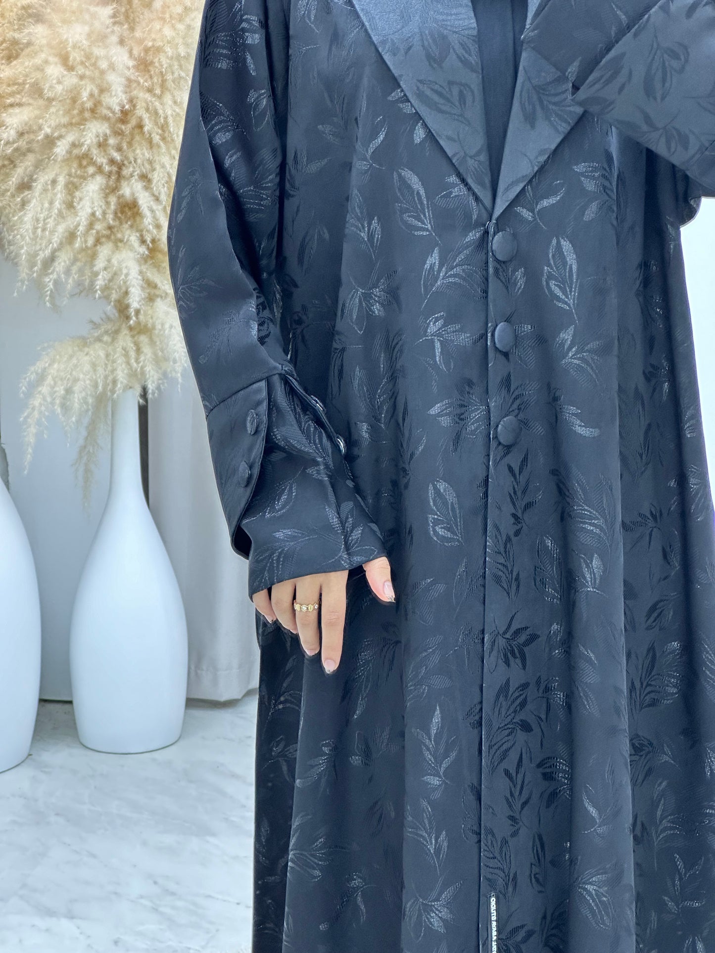 C 0160-01 Black Leaf Coat Abaya