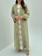 C 1817 Light Green Crystal Lace Abaya