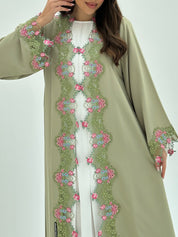 C 1817 Light Green Crystal Lace Abaya
