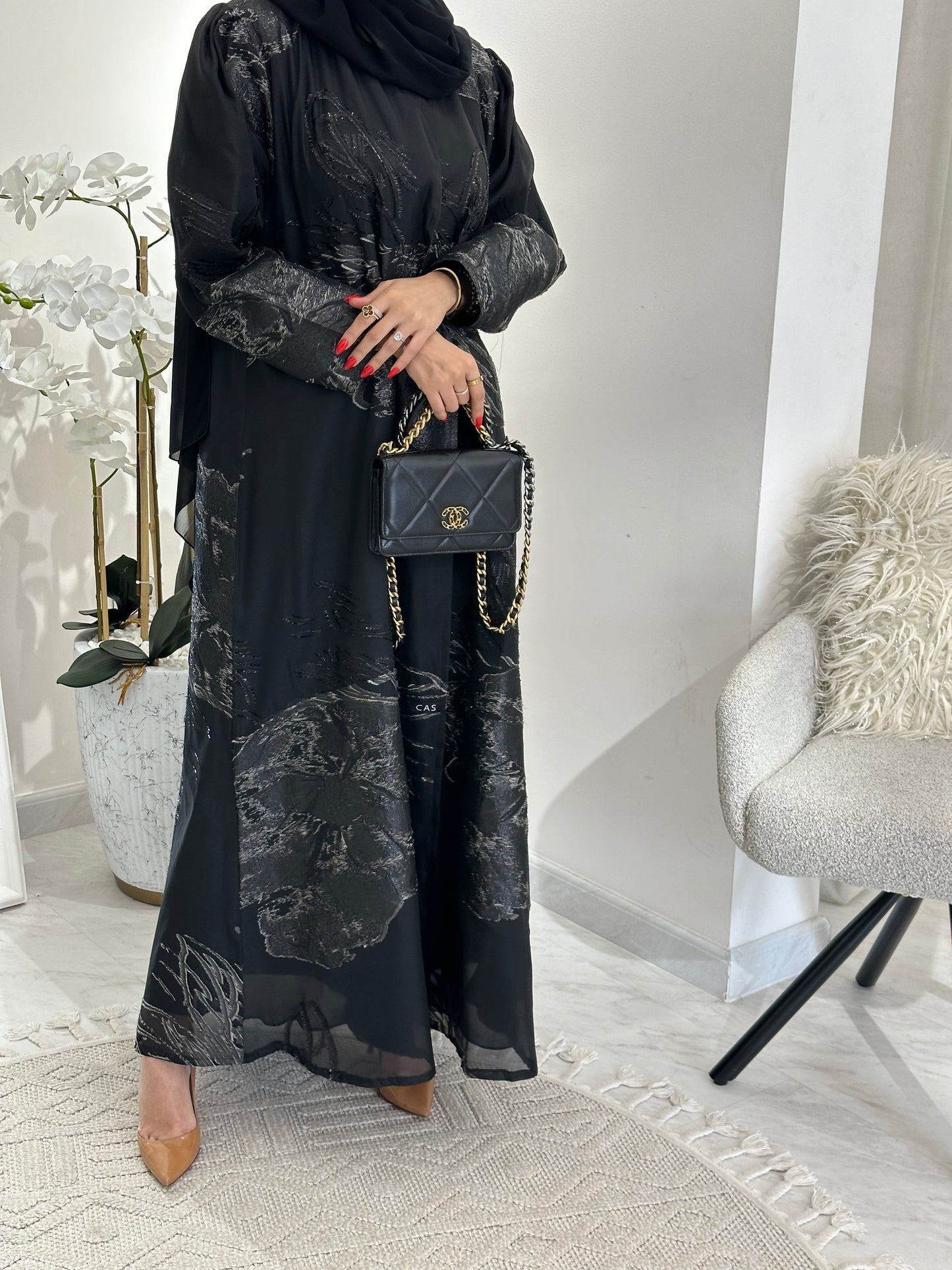 C 0345-03 Grey Organza Abaya