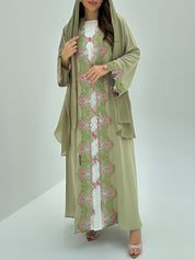 C 1817 Light Green Crystal Lace Abaya