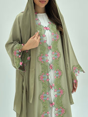 C 1817 Light Green Crystal Lace Abaya