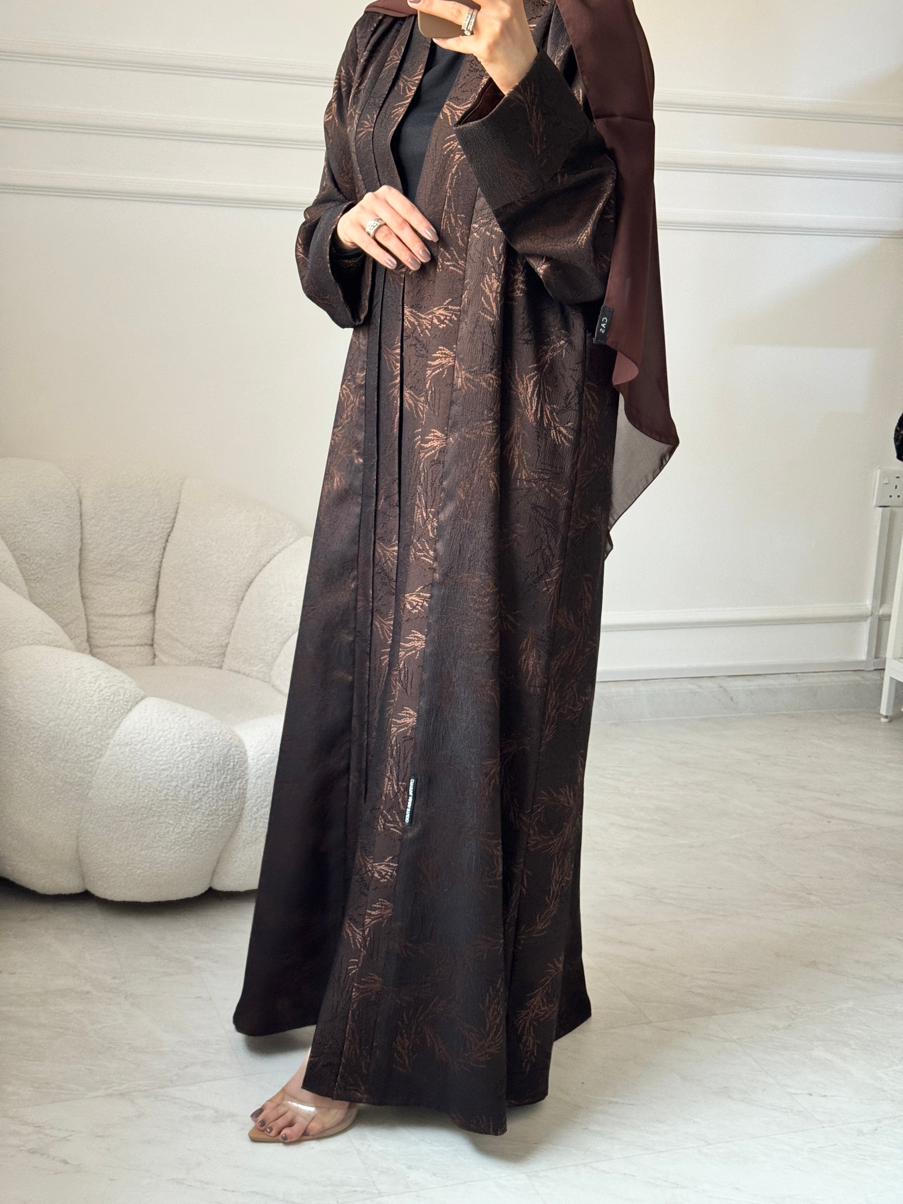 C 1464 Brown Printed Abaya